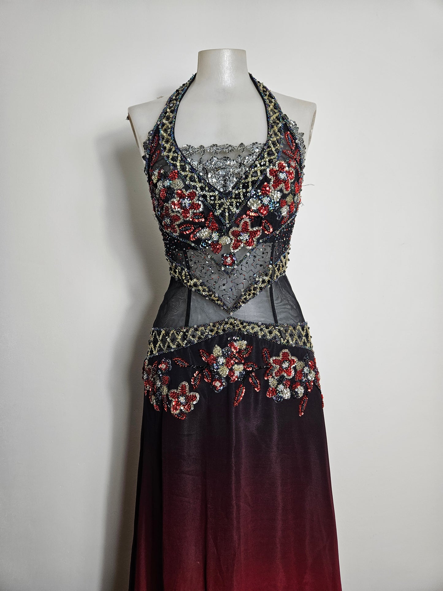 Red and black gradient embroidered dress