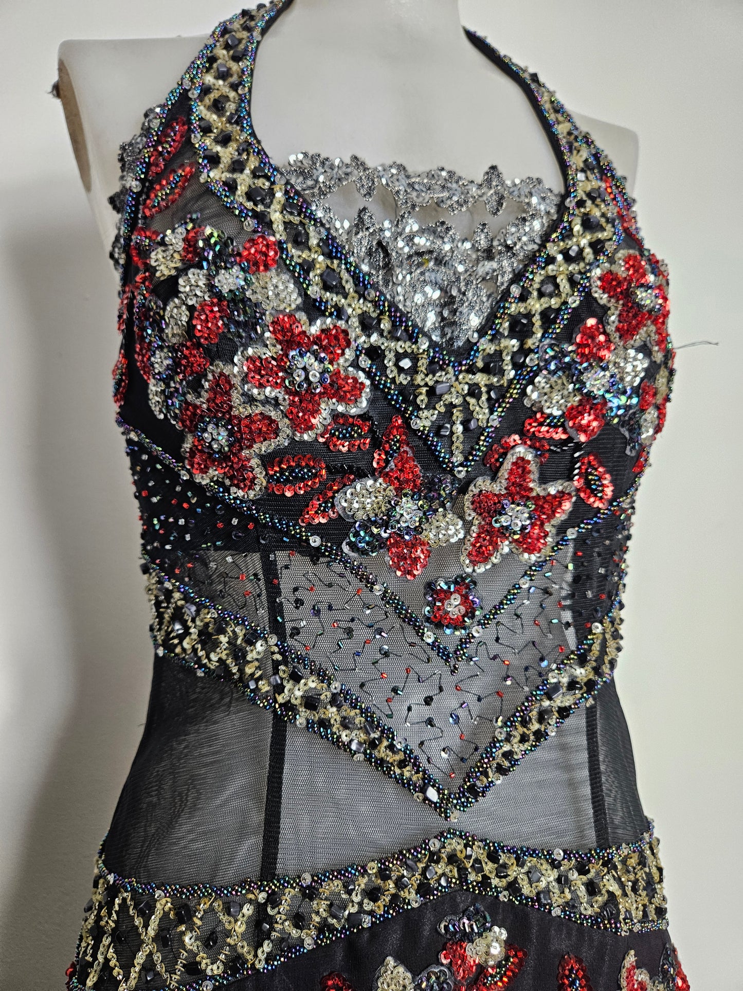 Red and black gradient embroidered dress