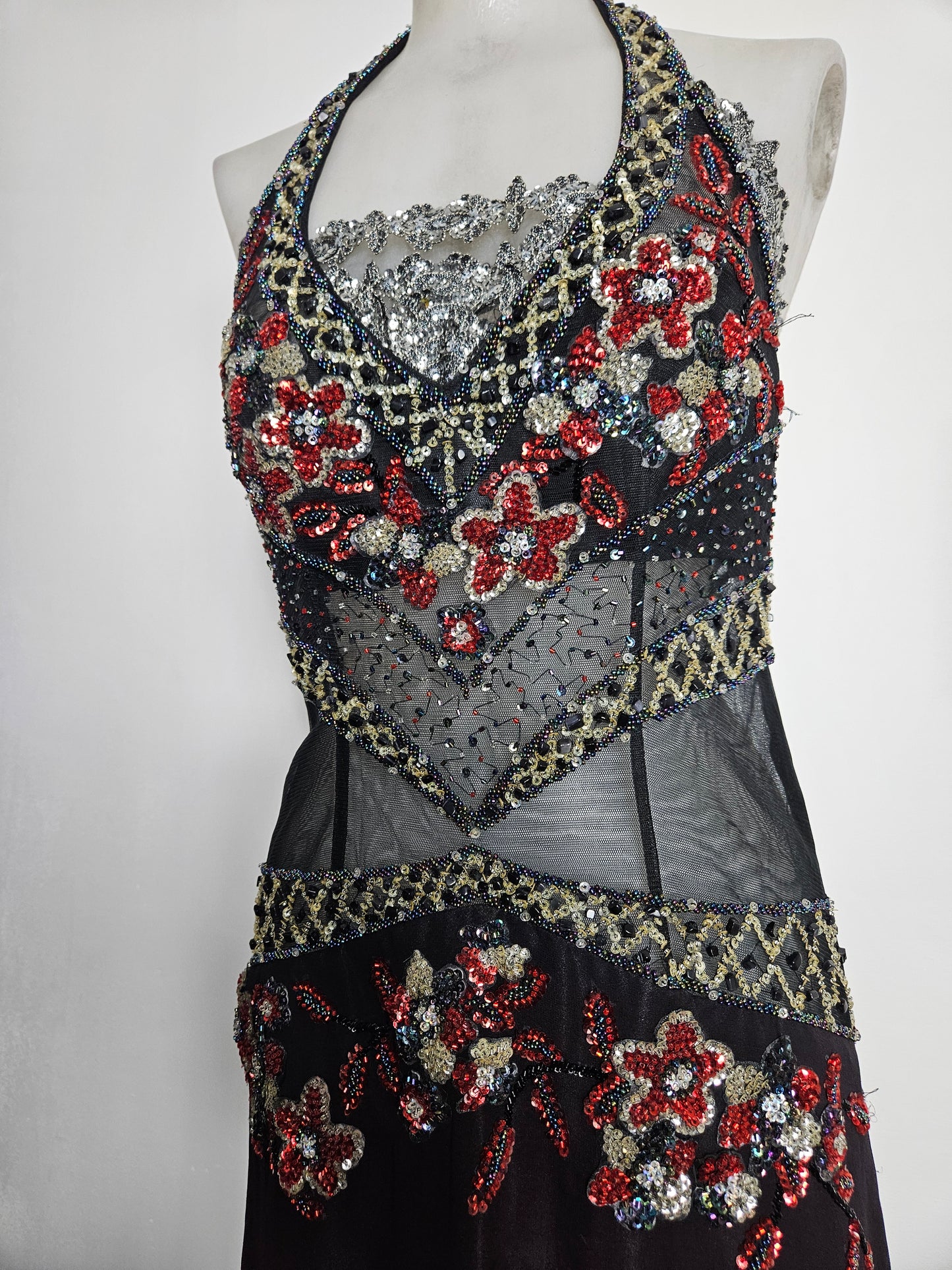 Red and black gradient embroidered dress