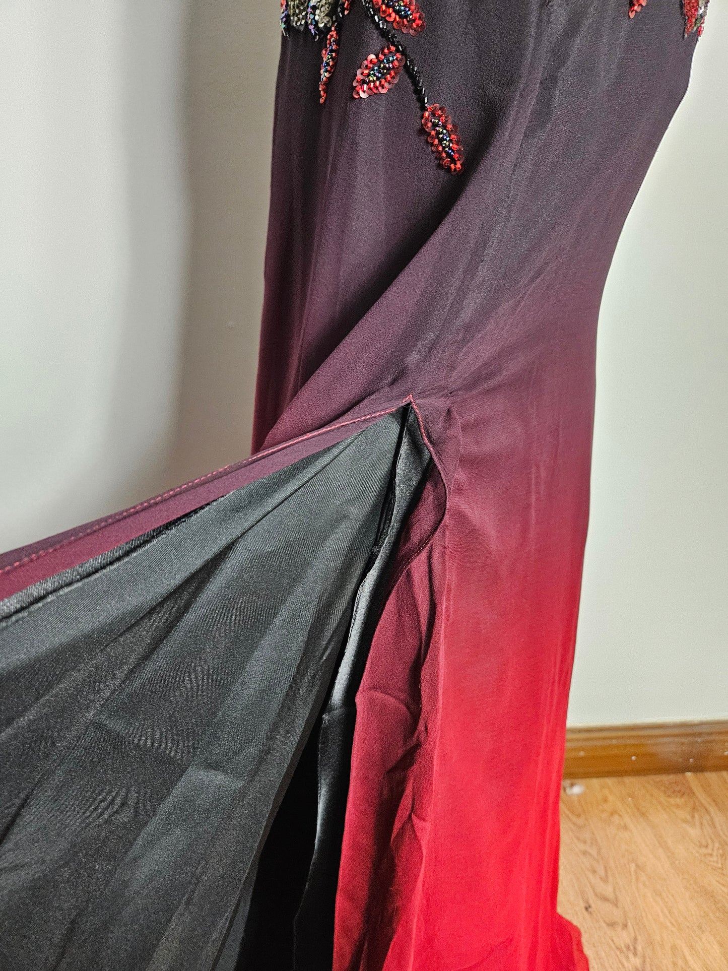 Red and black gradient embroidered dress