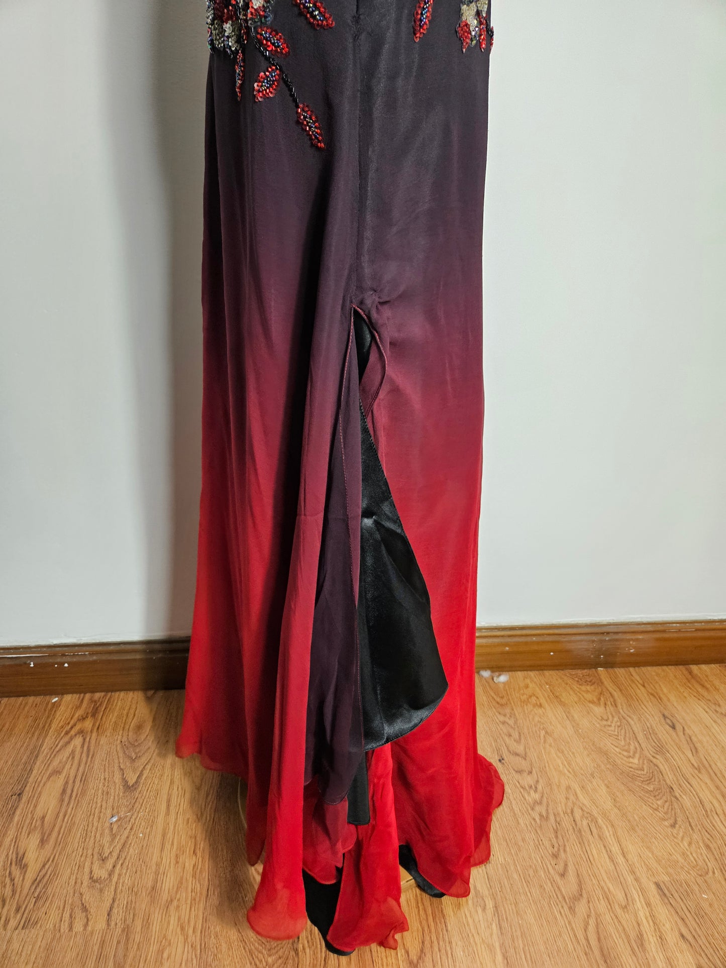 Red and black gradient embroidered dress