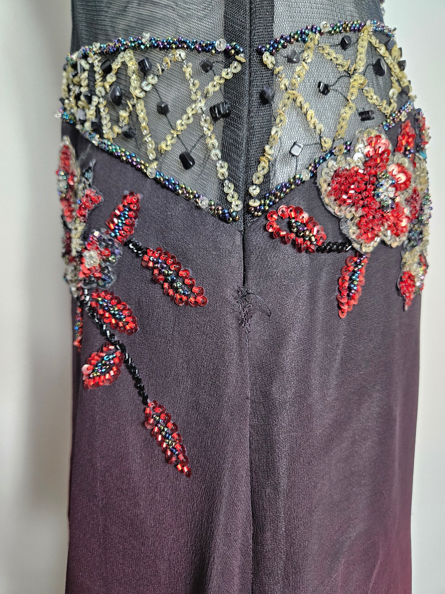 Red and black gradient embroidered dress