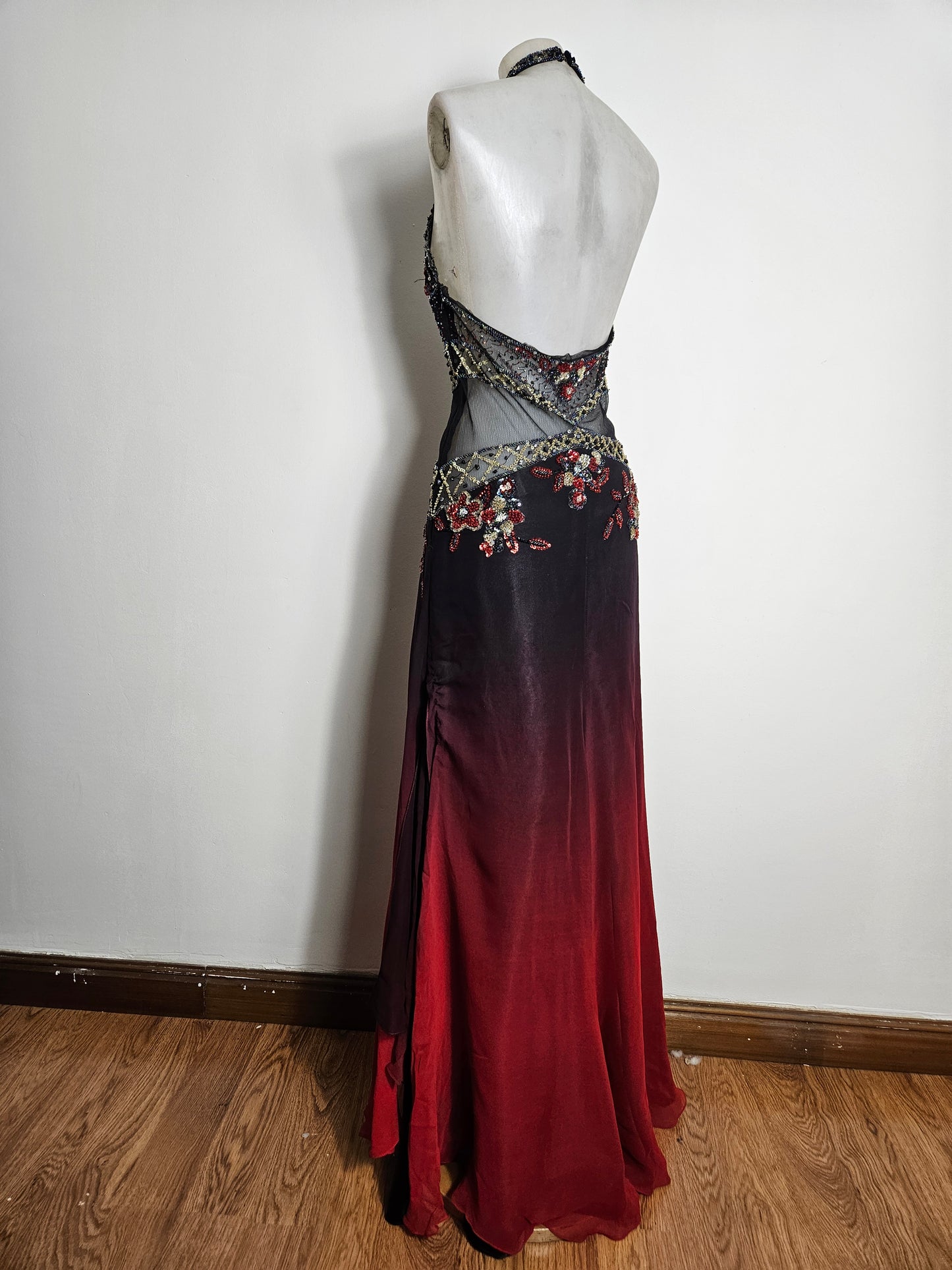 Red and black gradient embroidered dress