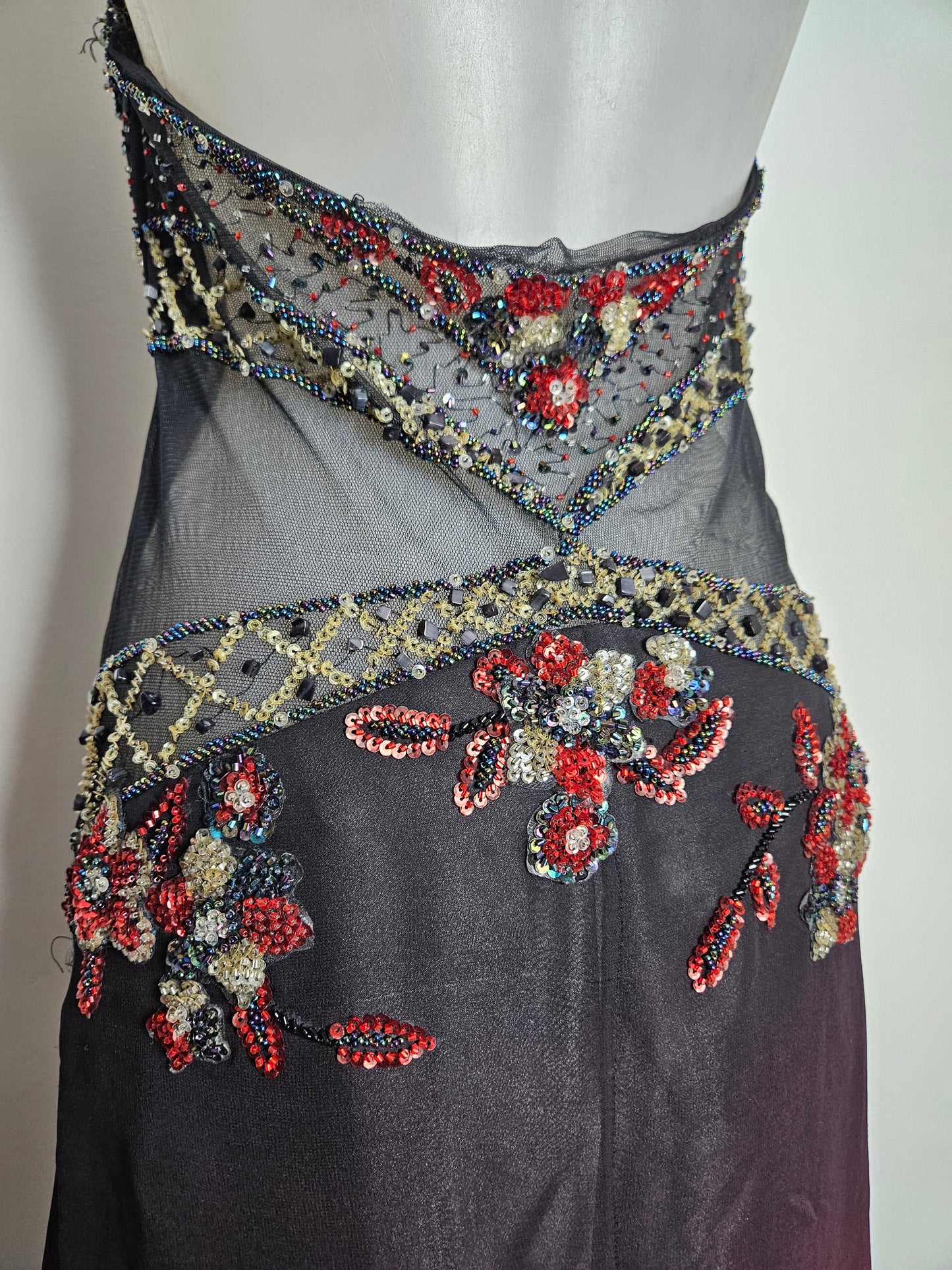 Red and black gradient embroidered dress