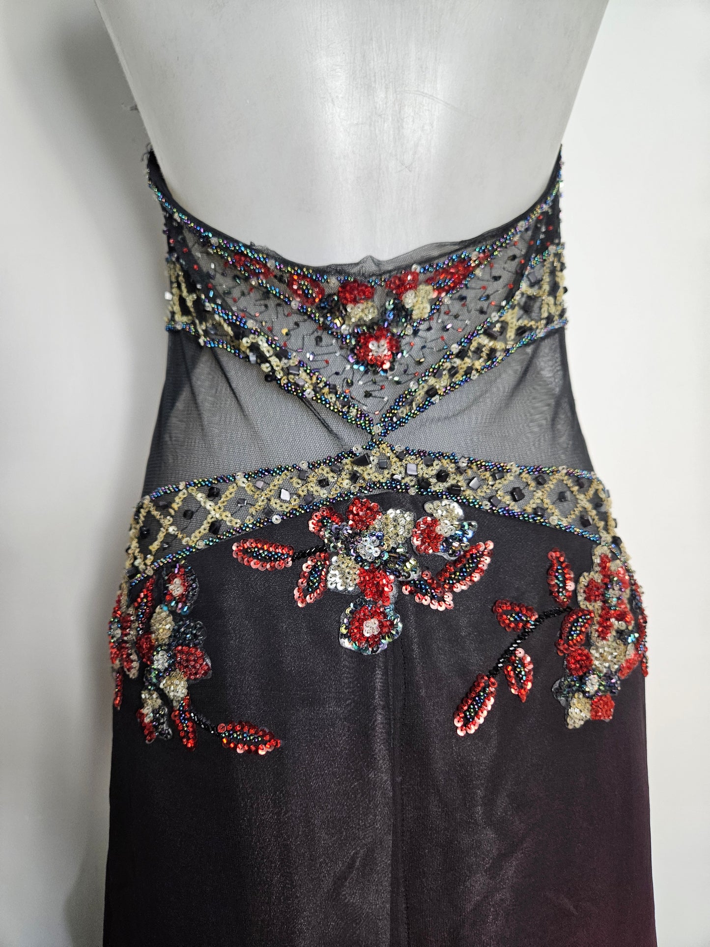 Red and black gradient embroidered dress