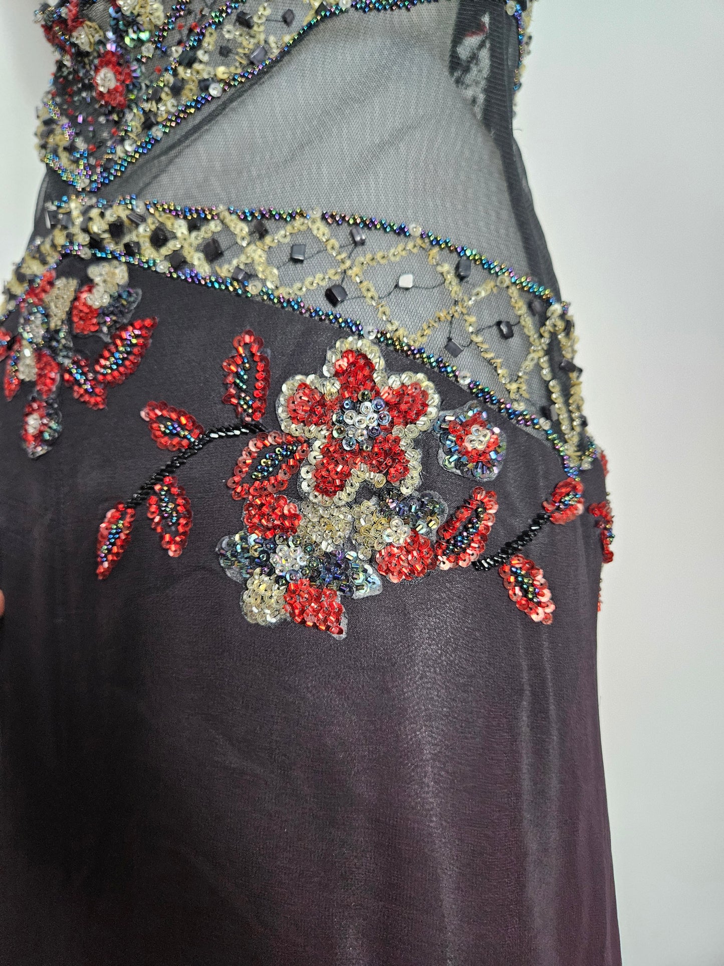 Red and black gradient embroidered dress