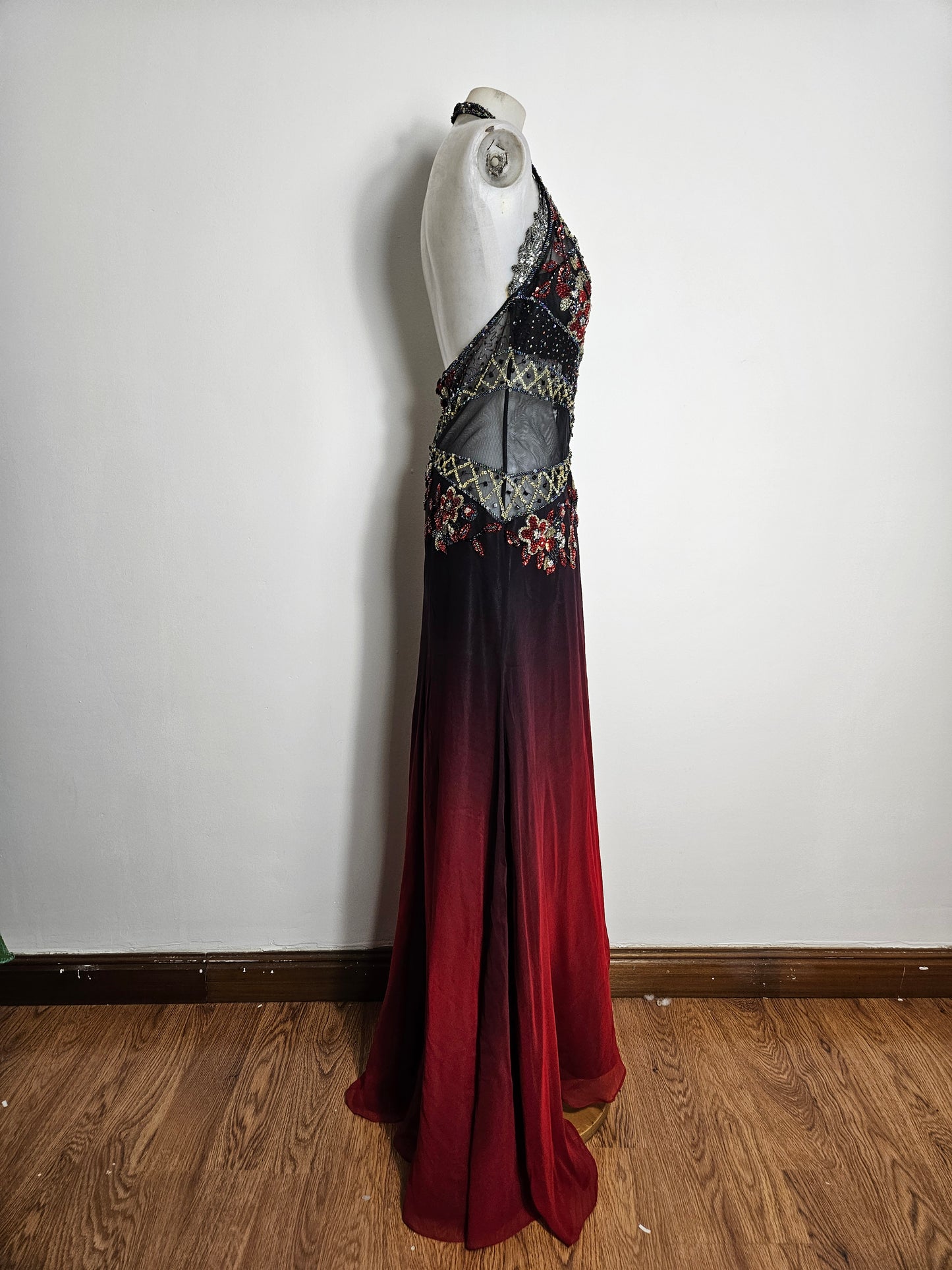 Red and black gradient embroidered dress