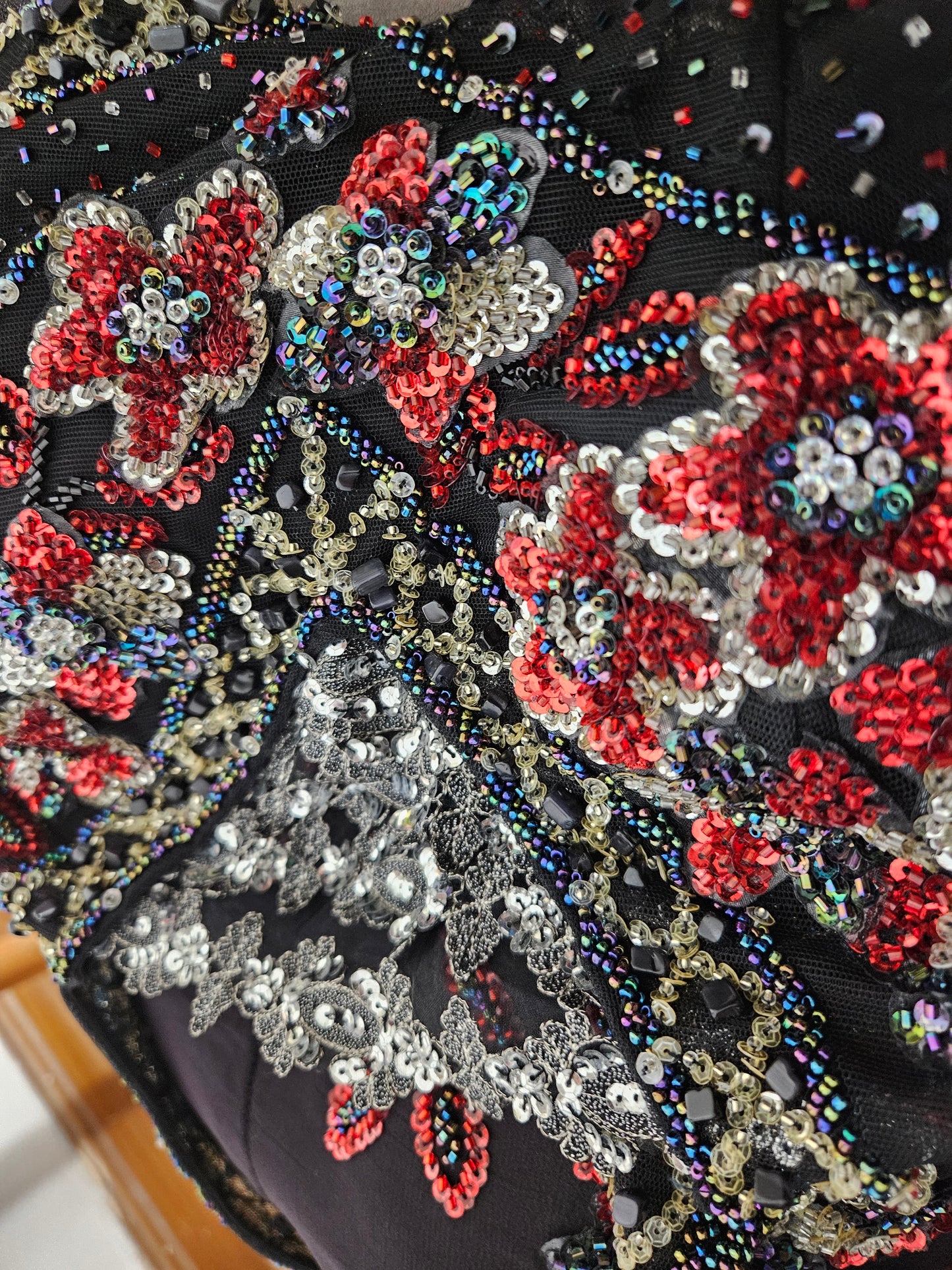 Red and black gradient embroidered dress