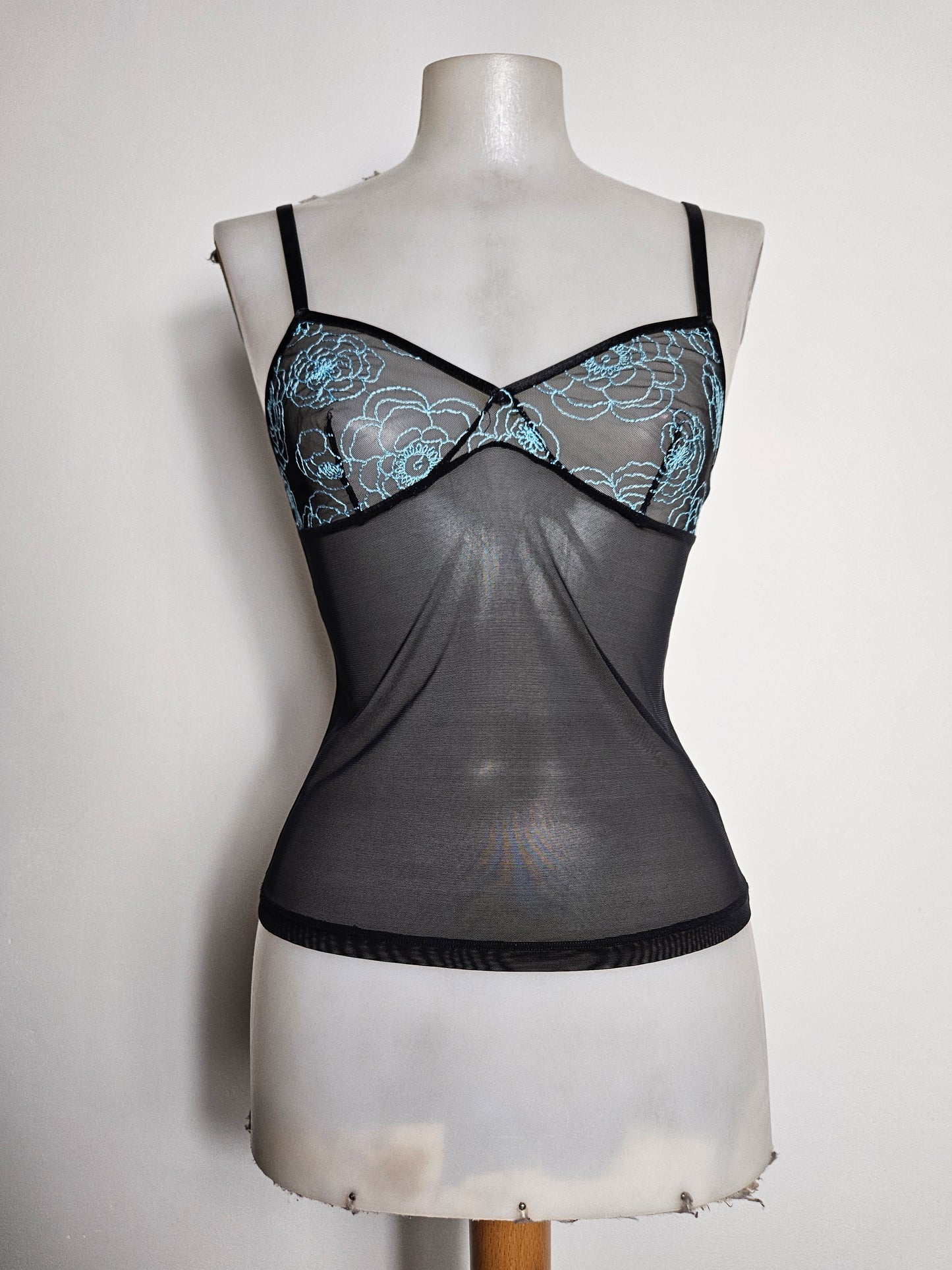 Black and blue voile top