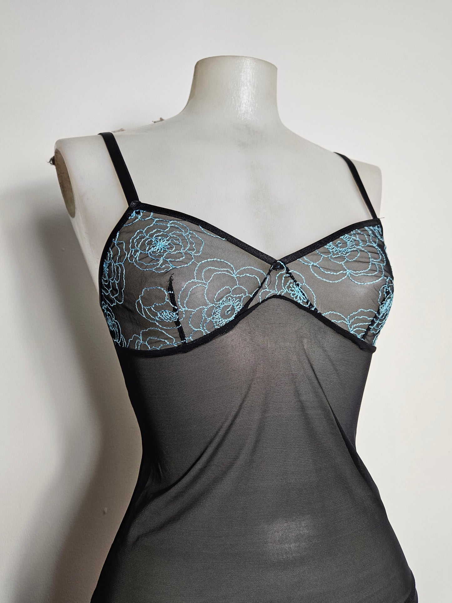 Black and blue voile top