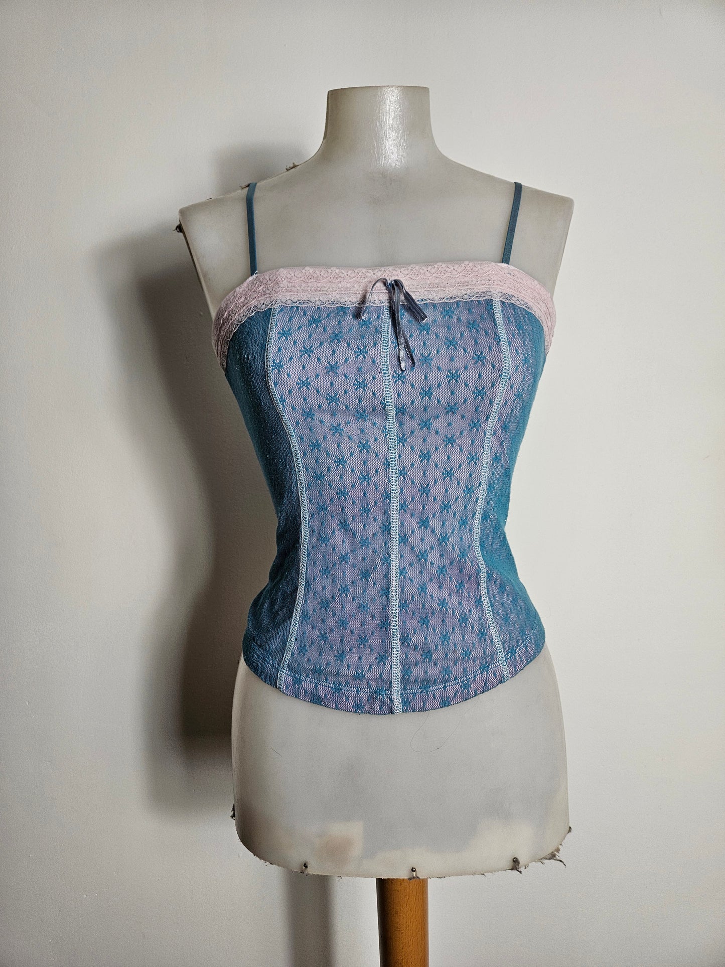 Blue and pink lace top