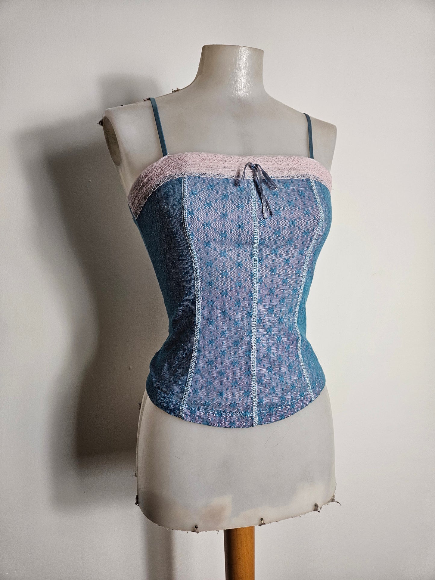 Blue and pink lace top