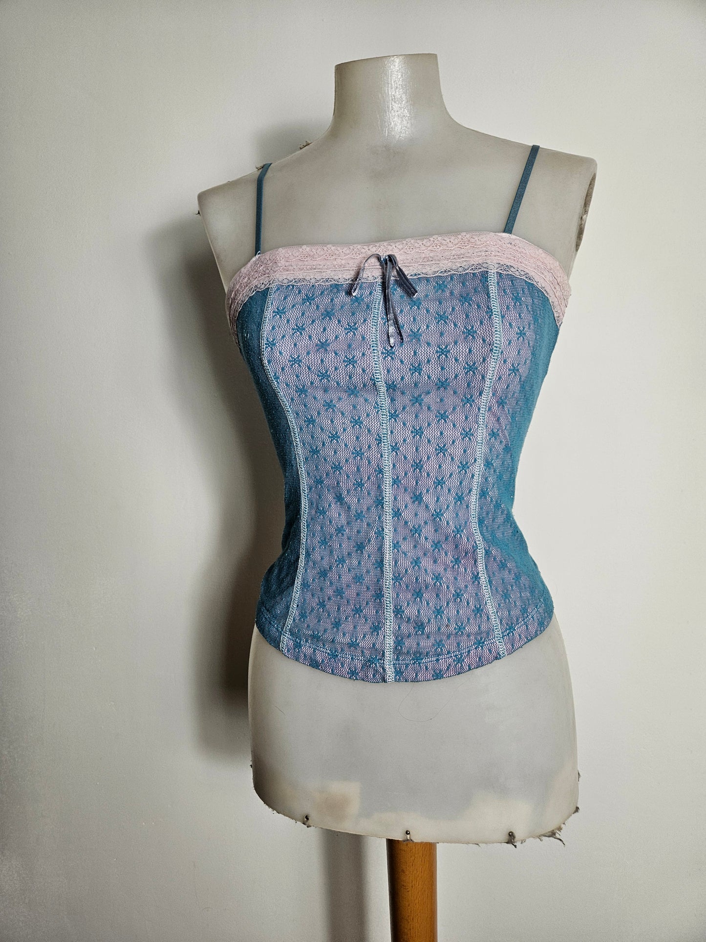 Blue and pink lace top