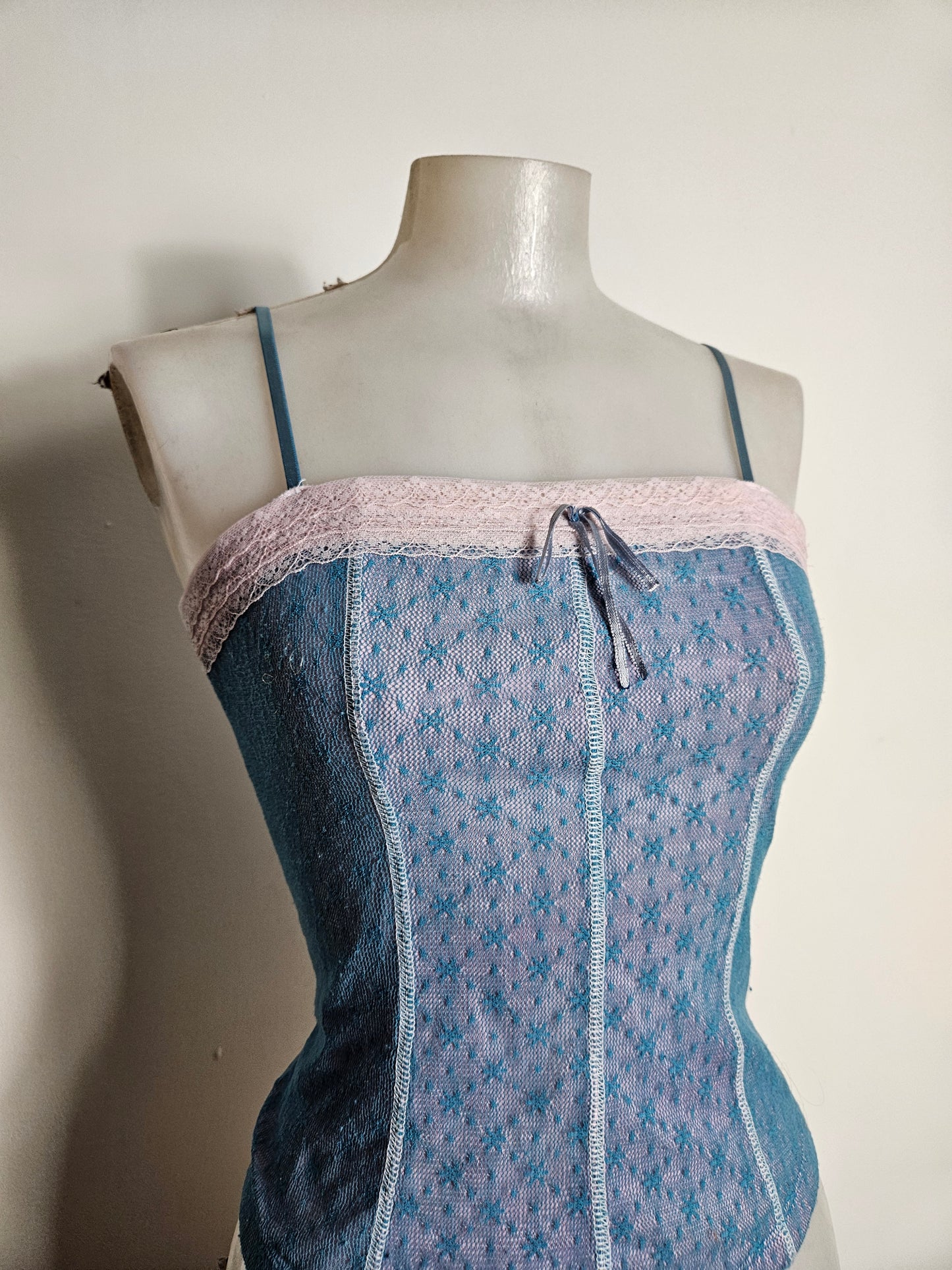 Blue and pink lace top