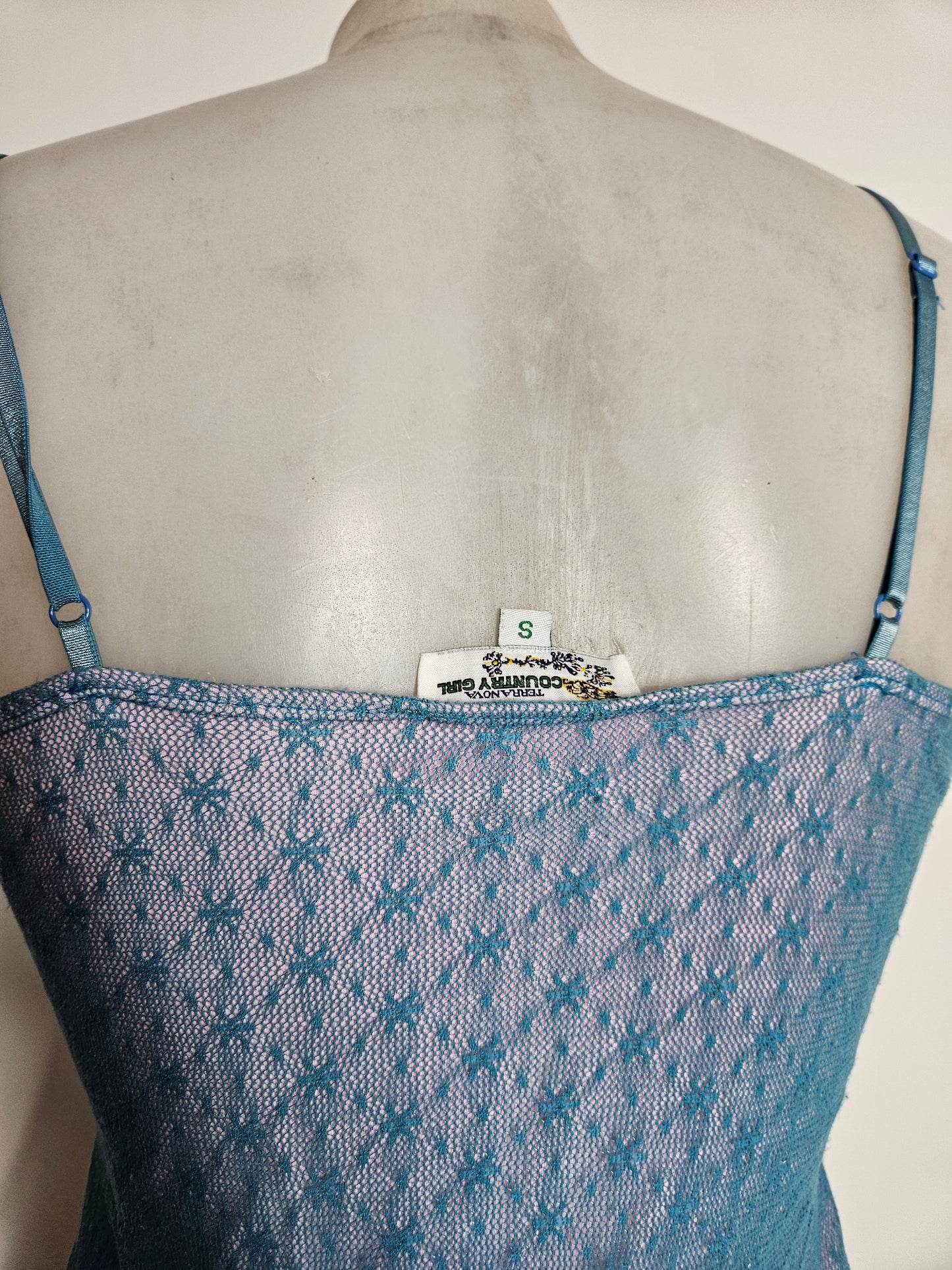 Blue and pink lace top