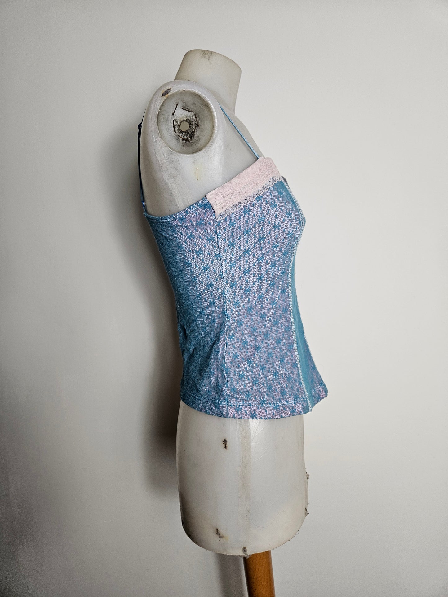 Blue and pink lace top