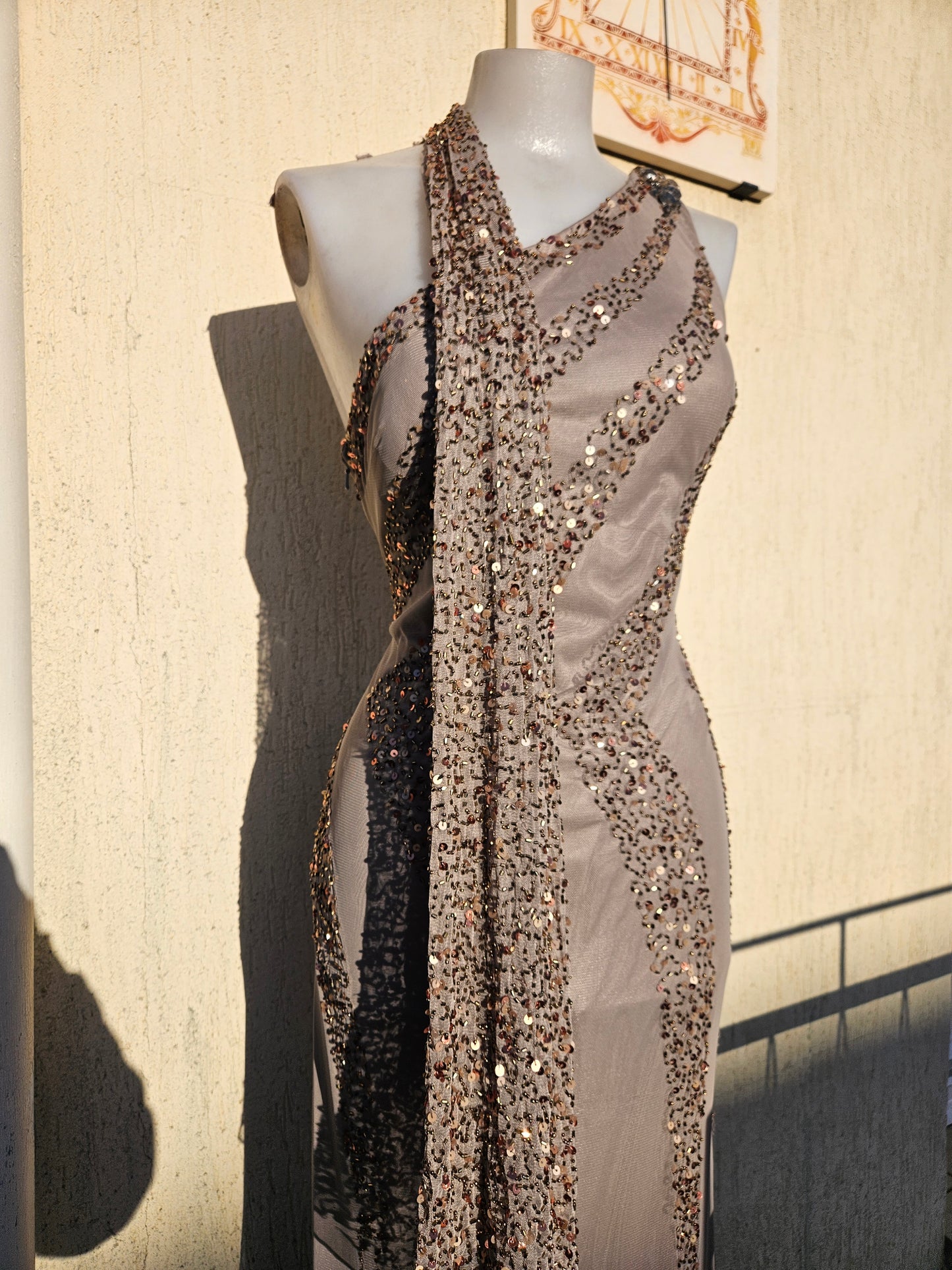 Sequin-embroidered voile dress