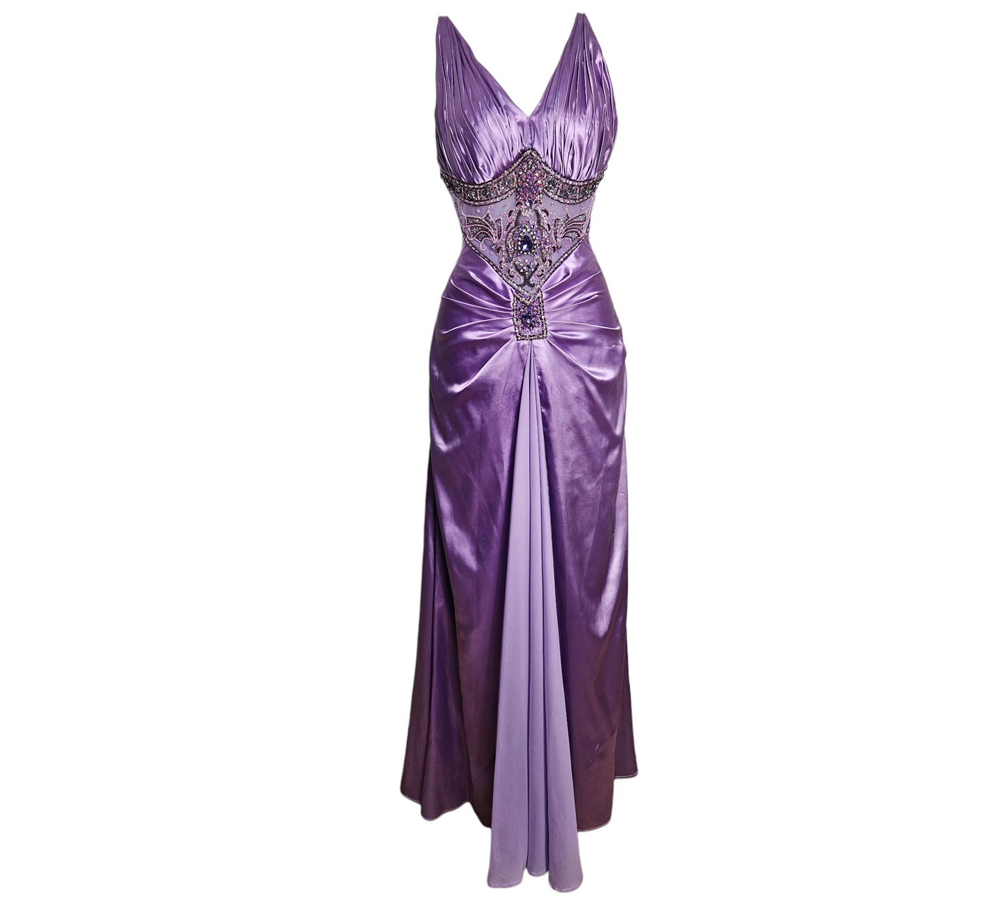 Robe satinée lila détails brodés