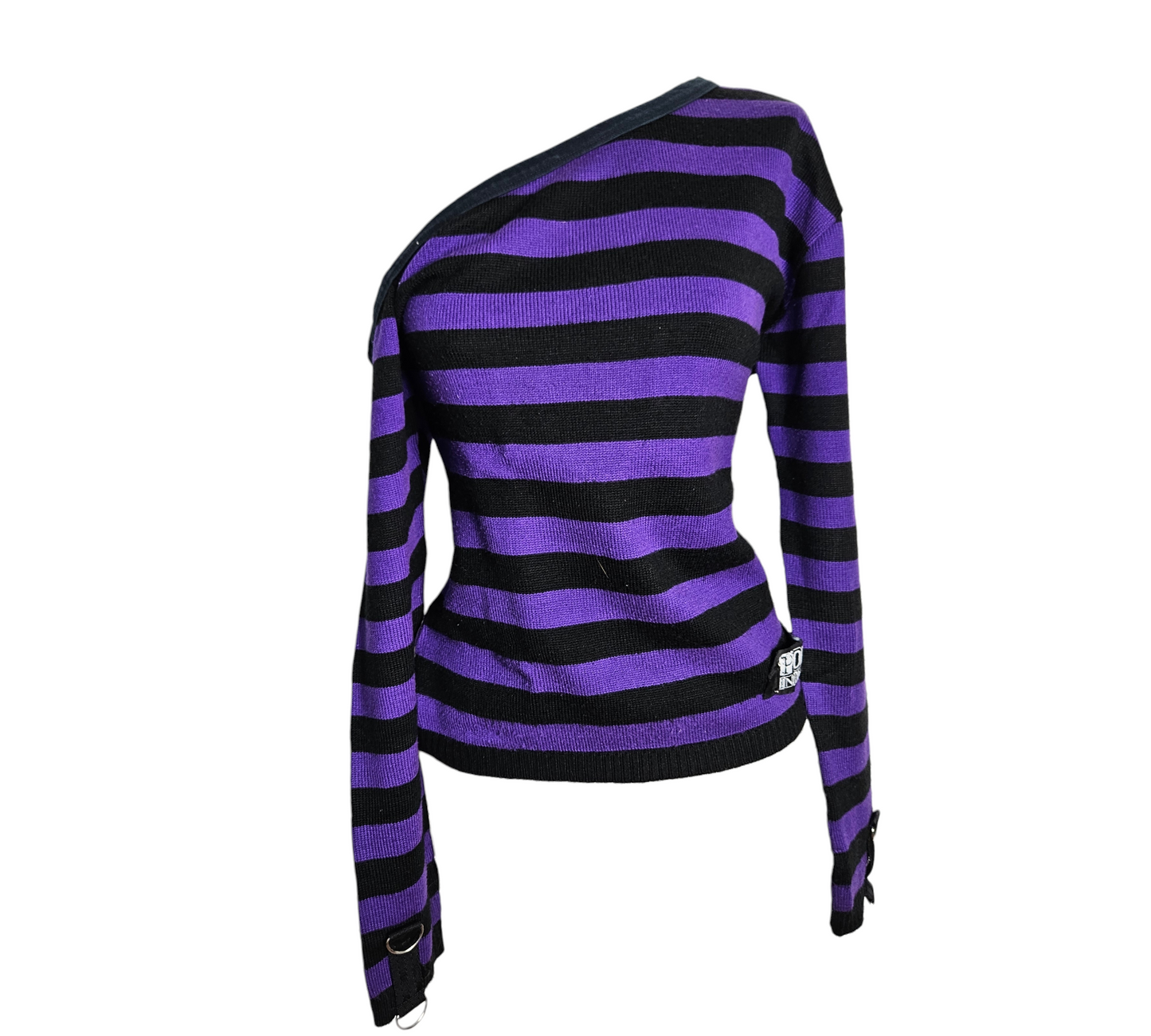 Pull rayé off shoulder violet et noir