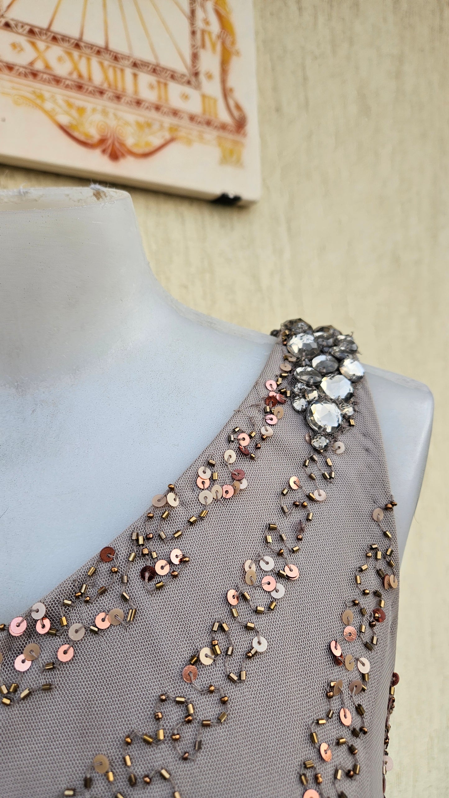 Sequin-embroidered voile dress