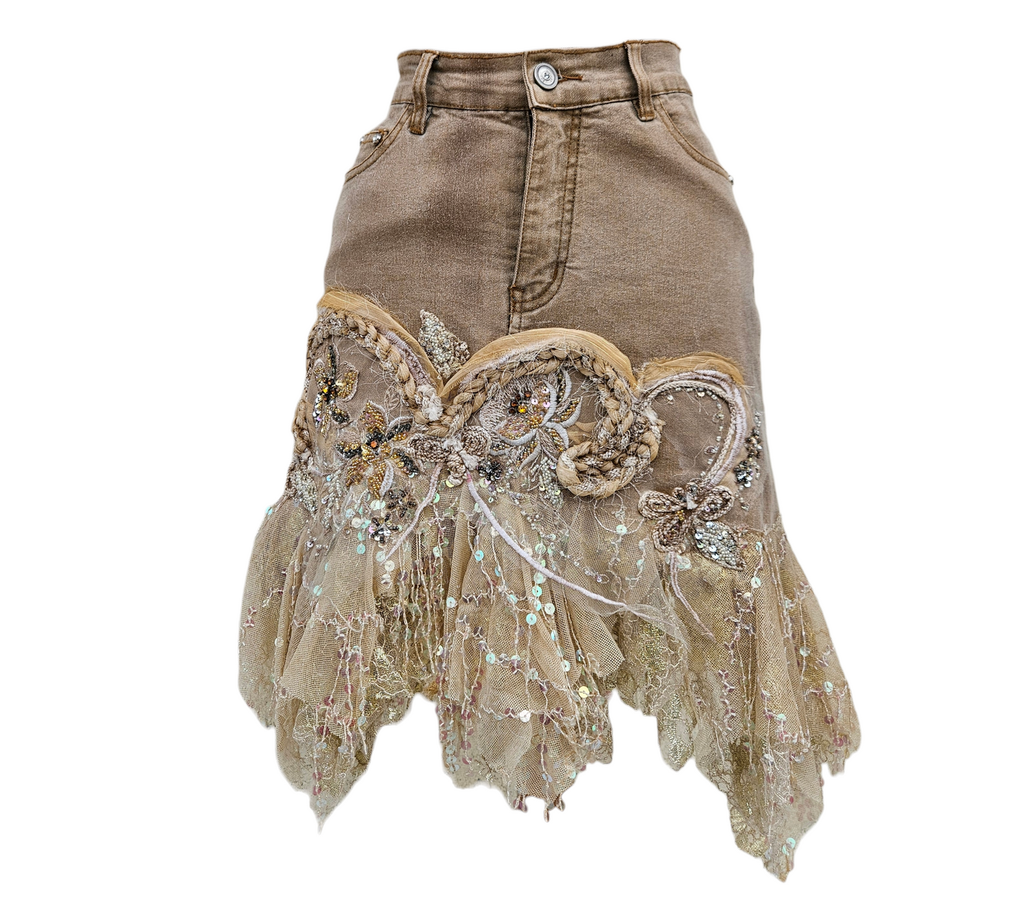 Jupe en denim brodée