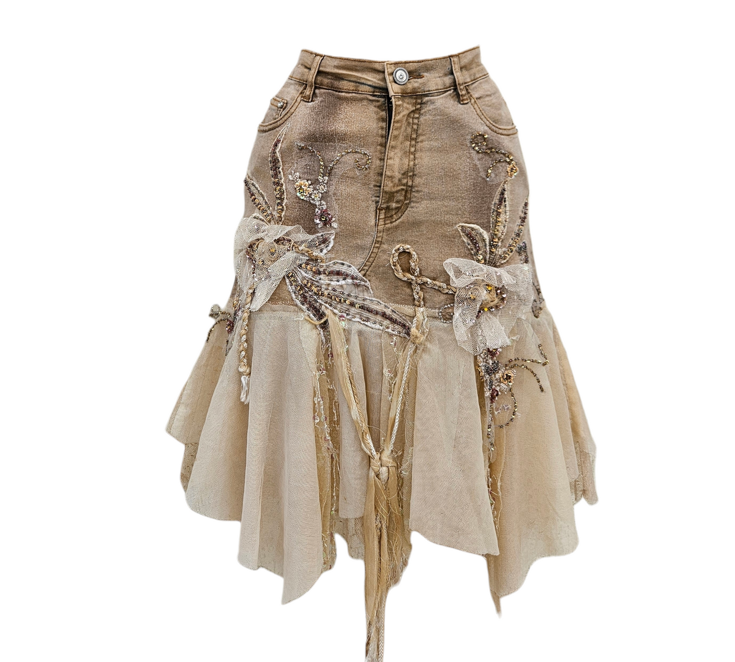 Embroidered denim skirt