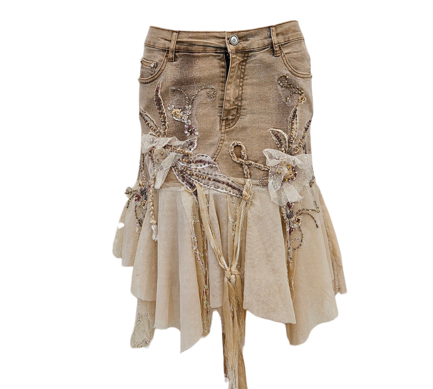 Embroidered denim skirt