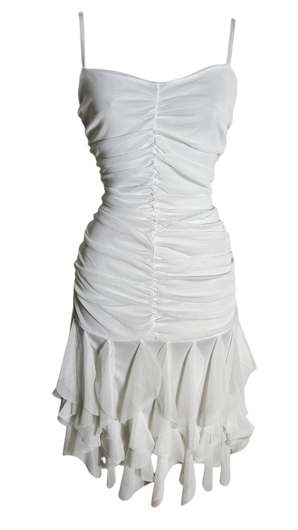 Vestido blanco de gasa con volantes