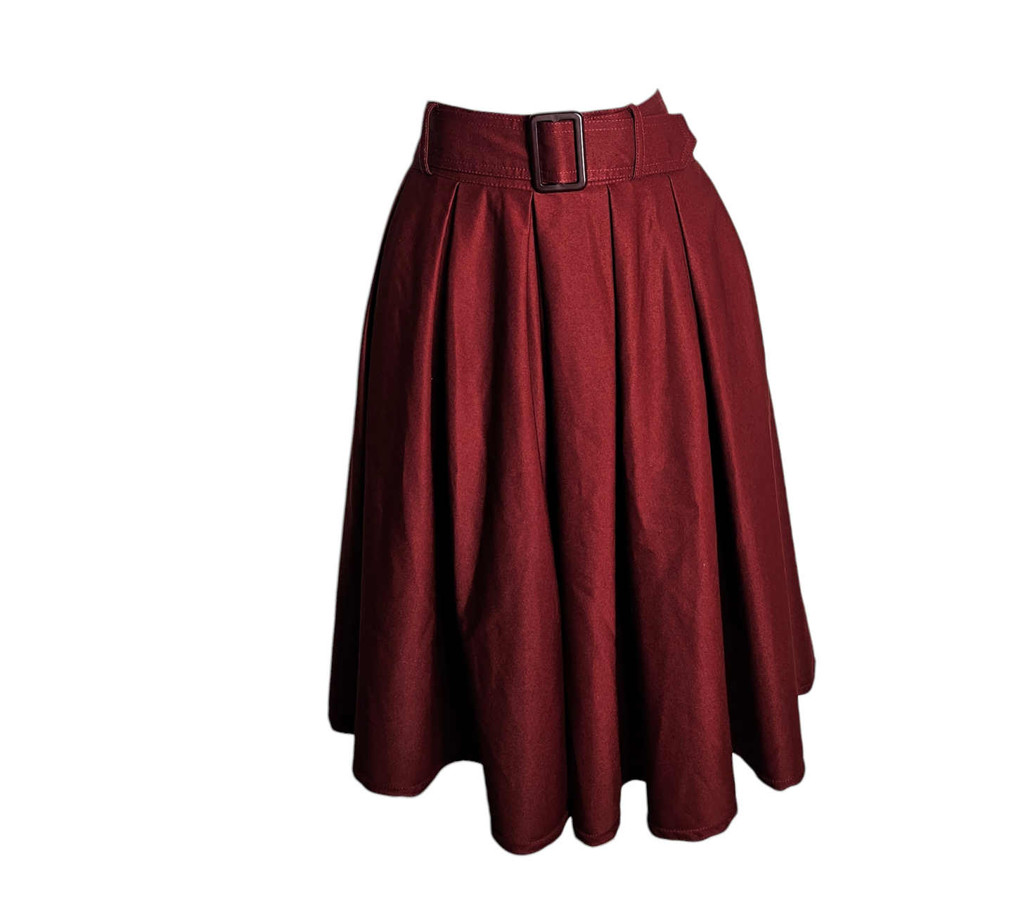 Burgundy vintage pleated midi skirt with belt, elegant Y2K inspired silhouette, timeless and unique piece
