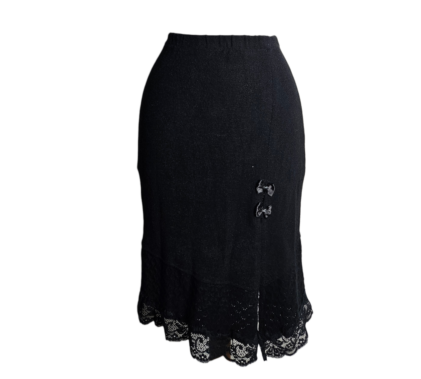 Vintage black lace trim skirt with elastic waist and delicate gothic details, elegant dark romantic style by Lucid Dream 2007.