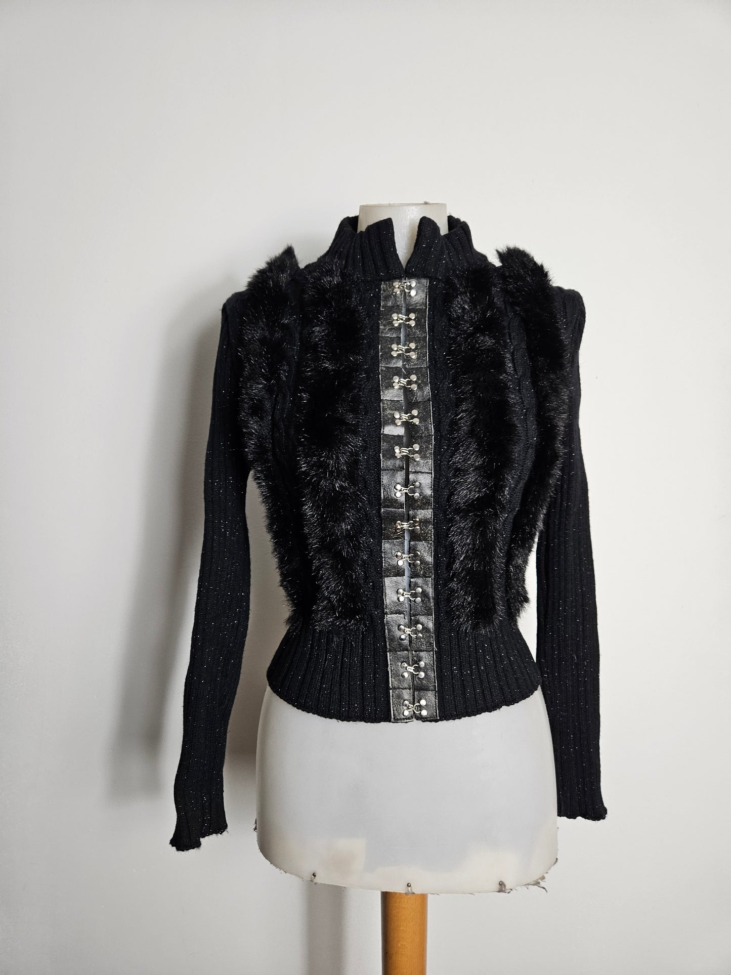 Faux fur jacket with hook and eye closure