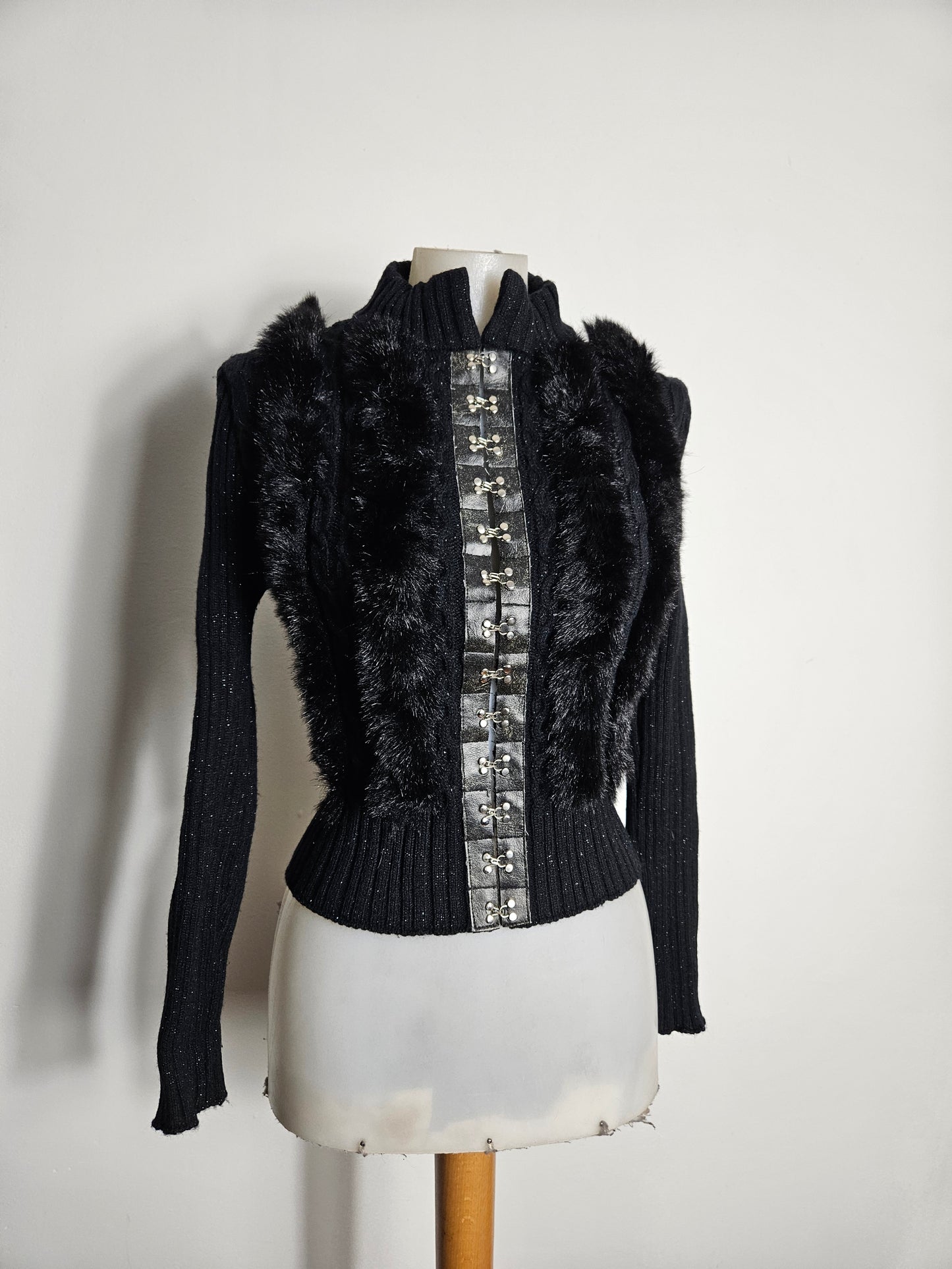 Faux fur jacket with hook and eye closure