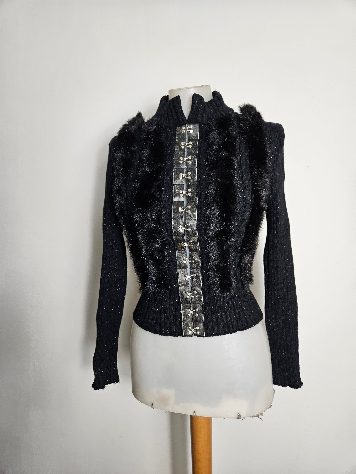 Faux fur jacket with hook and eye closure