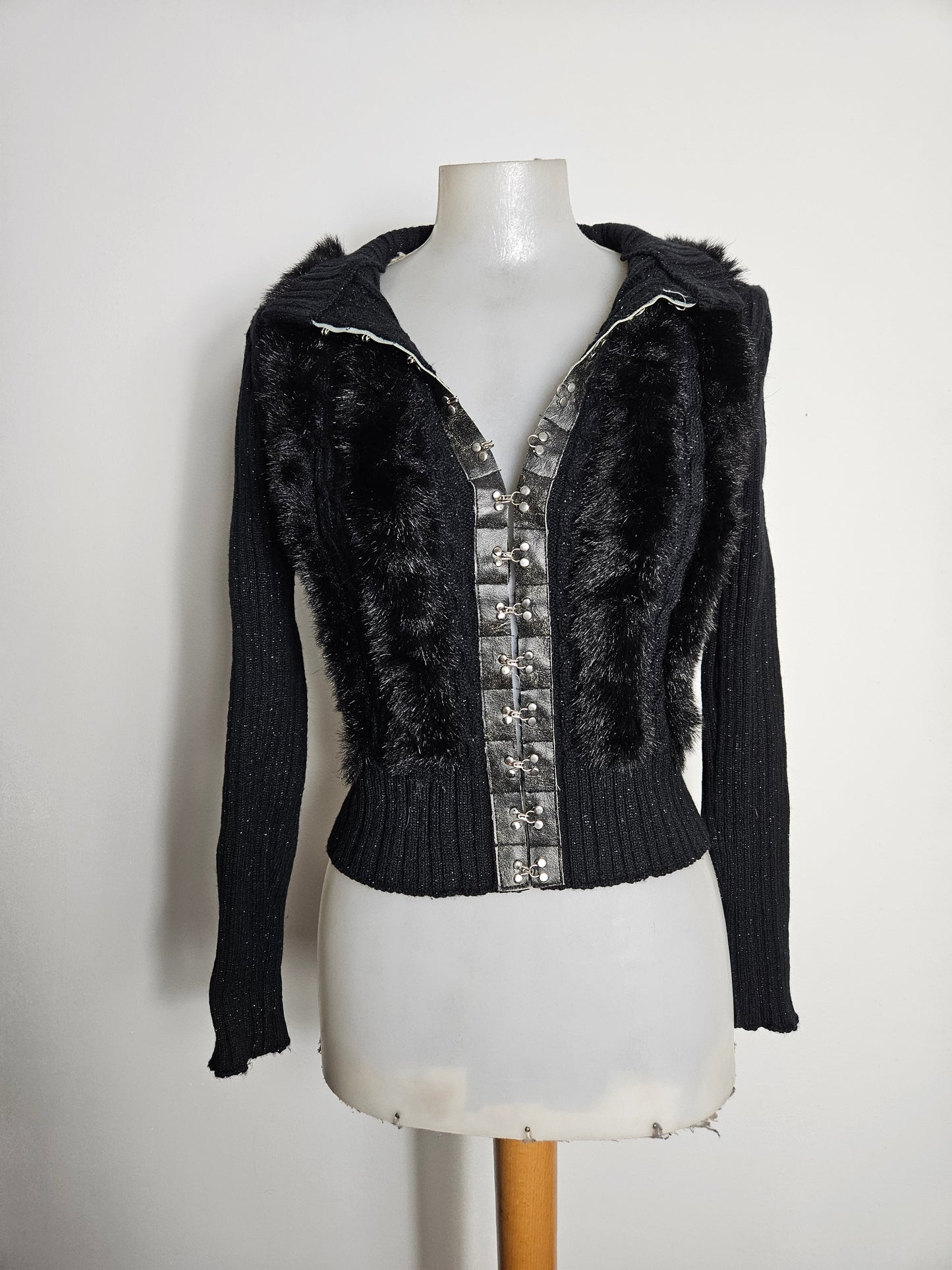 Faux fur jacket with hook and eye closure
