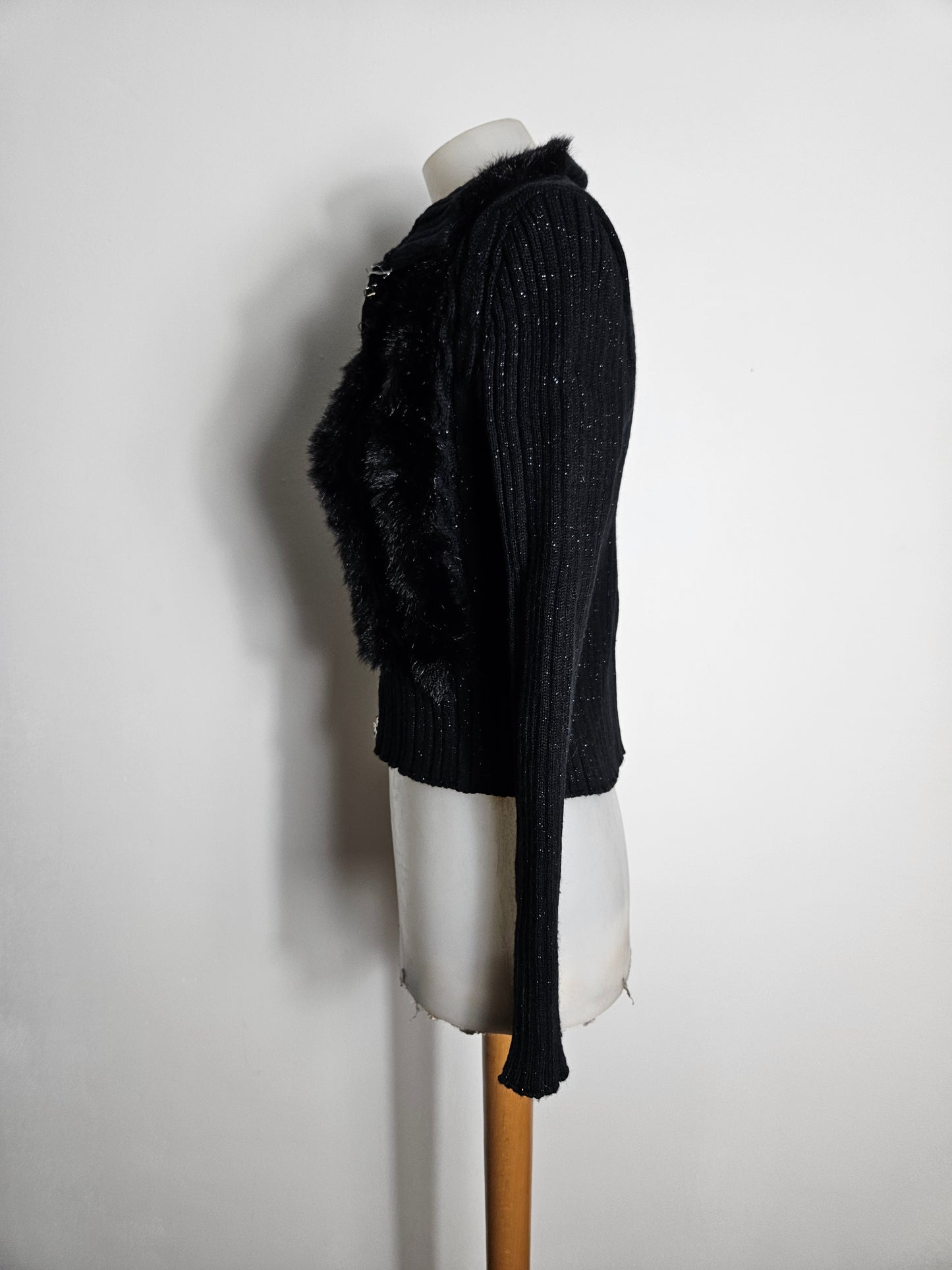 Faux fur jacket with hook and eye closure