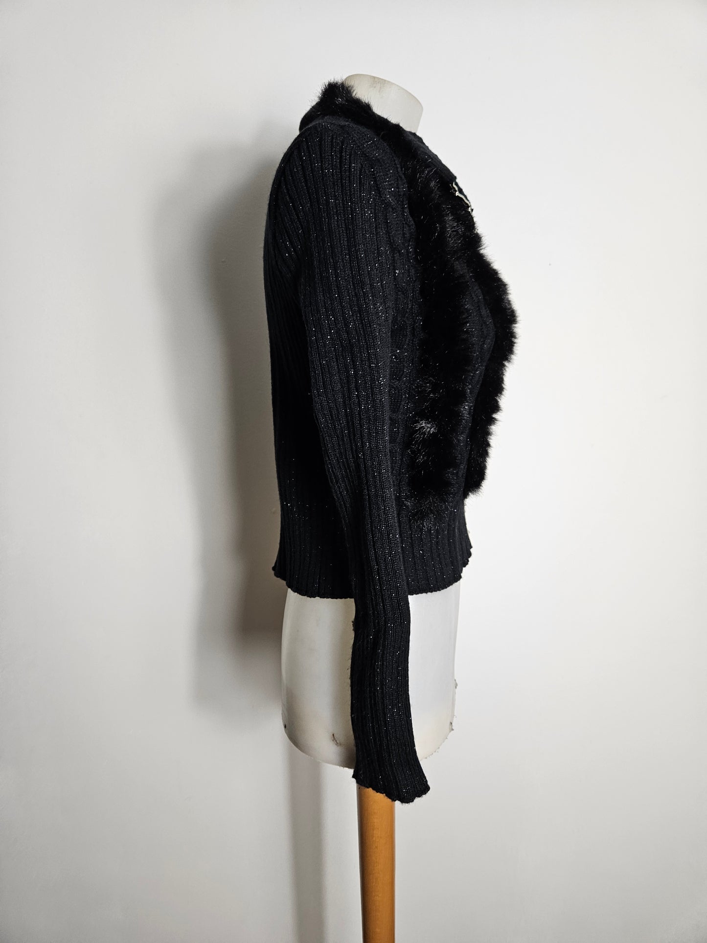 Faux fur jacket with hook and eye closure