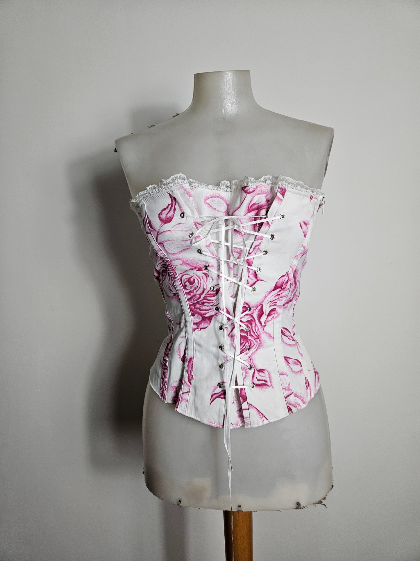 Bustier corset fleuri blanc et rose
