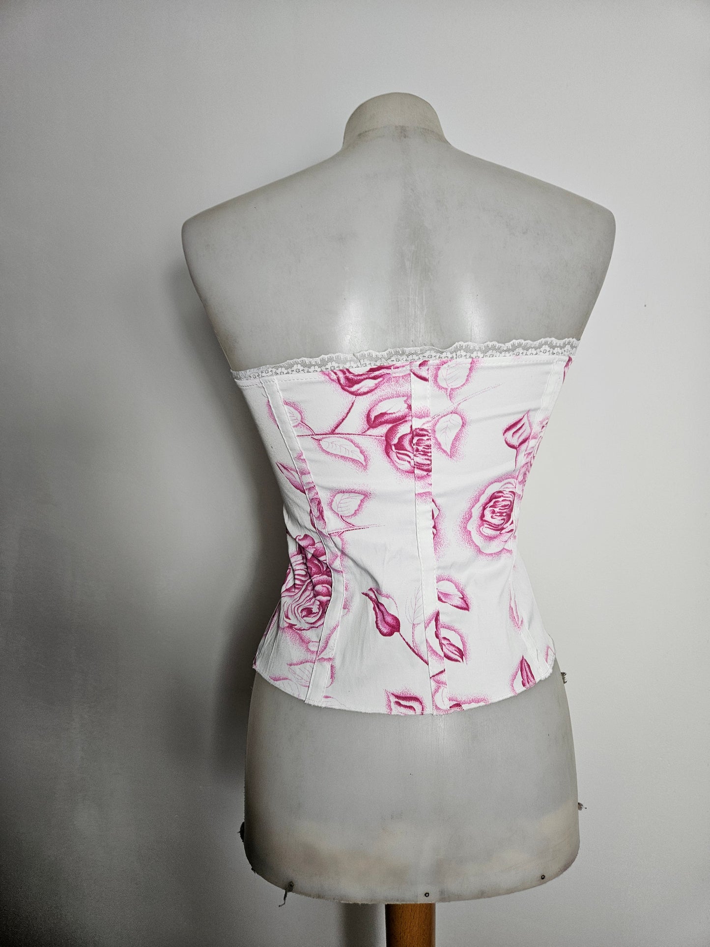 Bustier corset fleuri blanc et rose