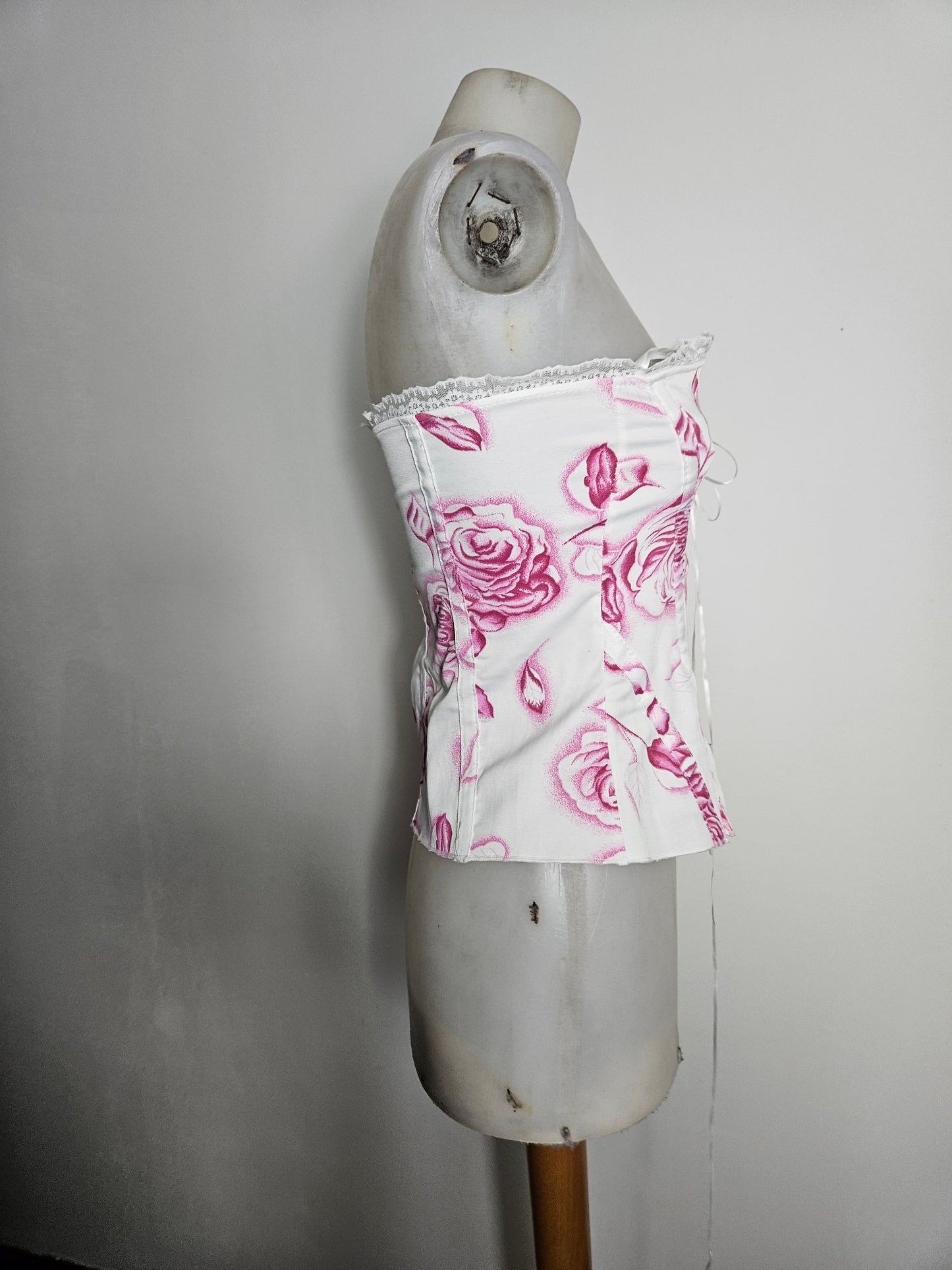 Bustier corset fleuri blanc et rose