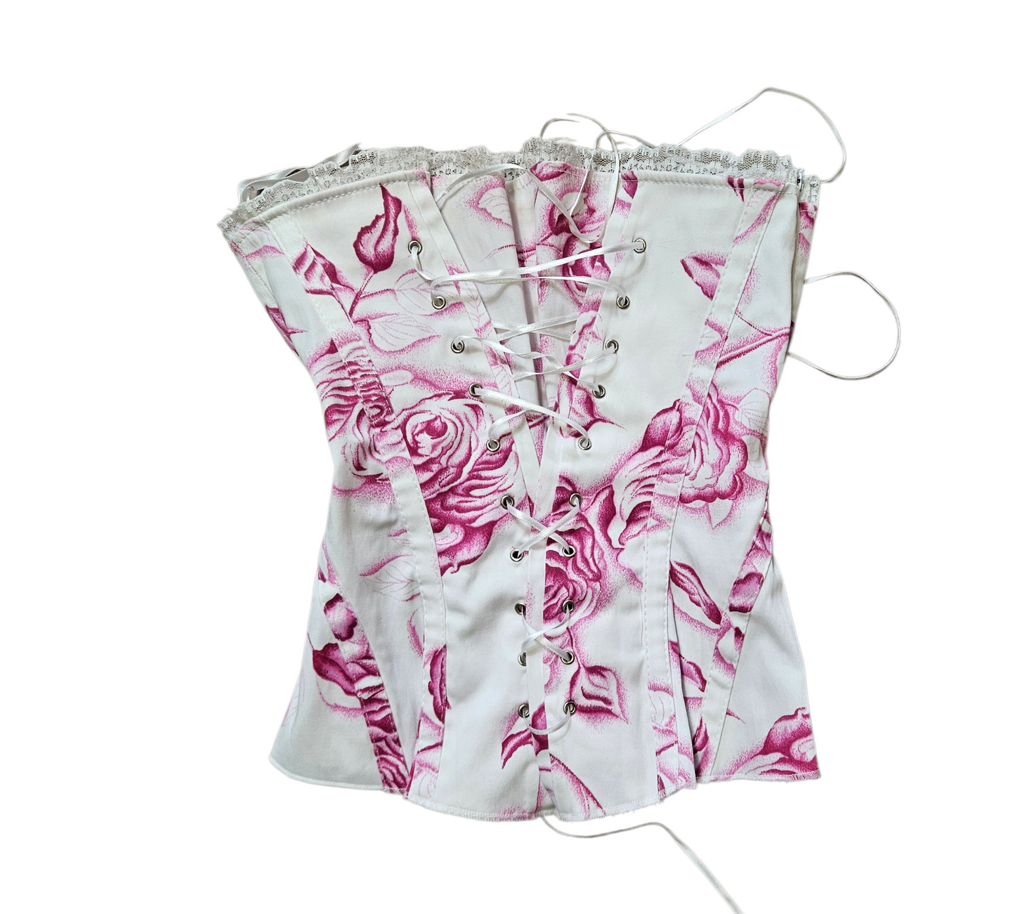 Bustier corset fleuri blanc et rose