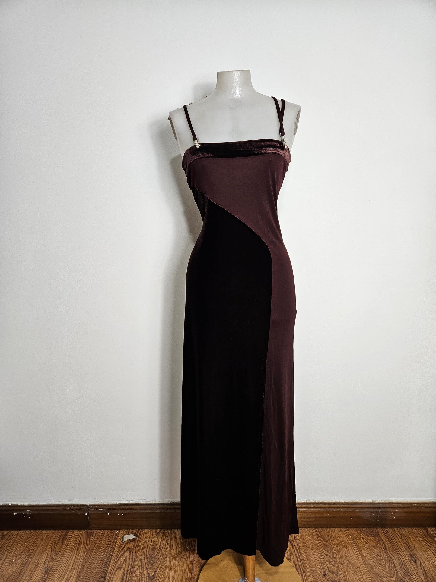 Robe bi matière marron