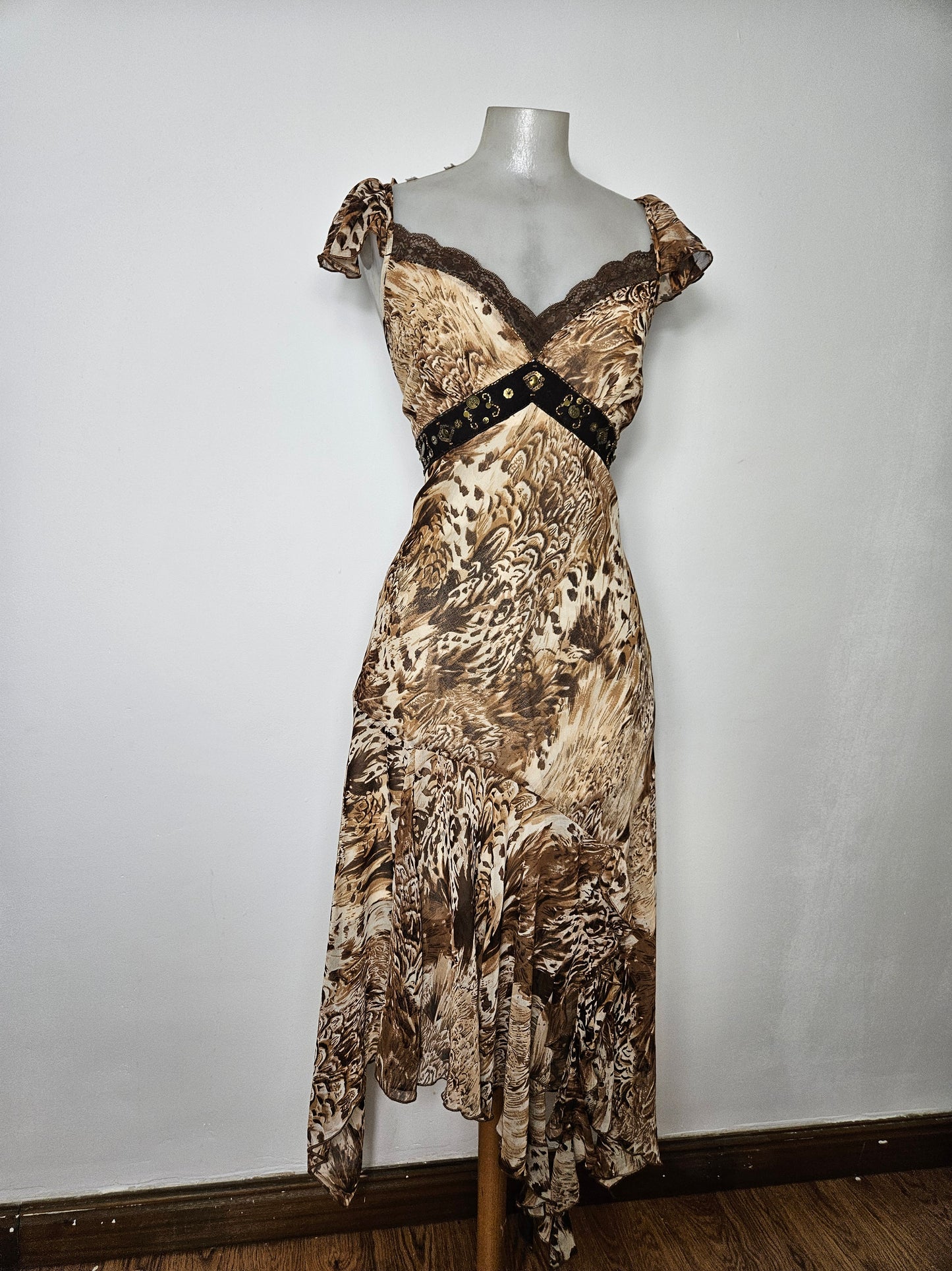 Beige and brown floral chiffon dress