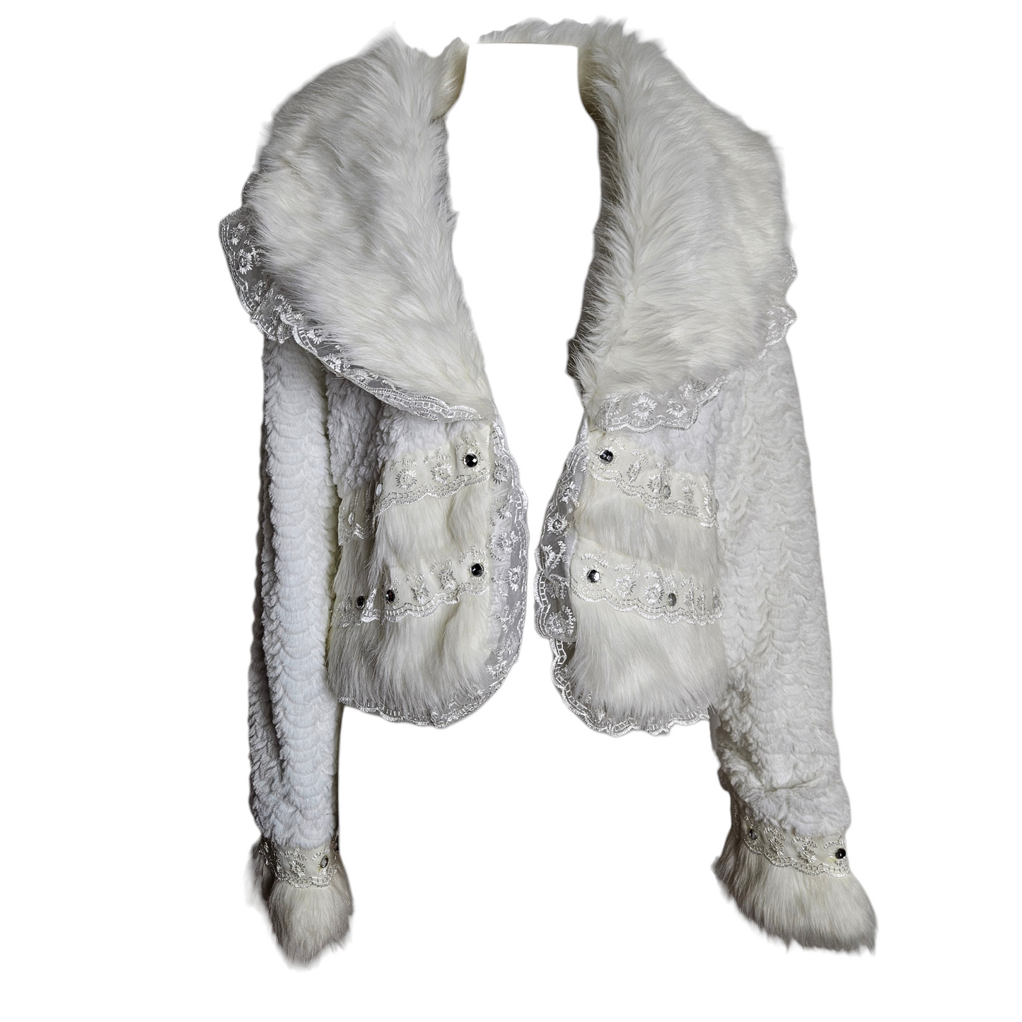 Manteau court col fausse fourrure blanc