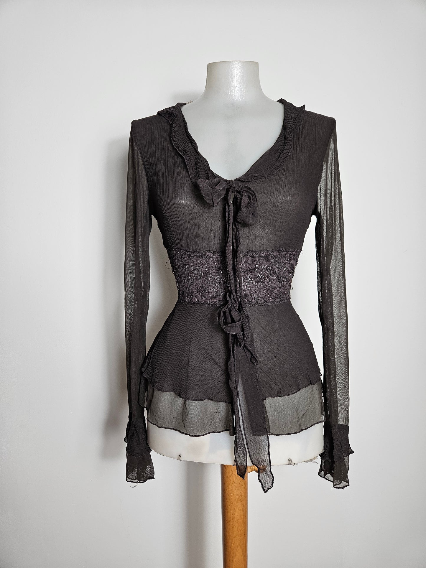 Chemisier en voile brodé marron