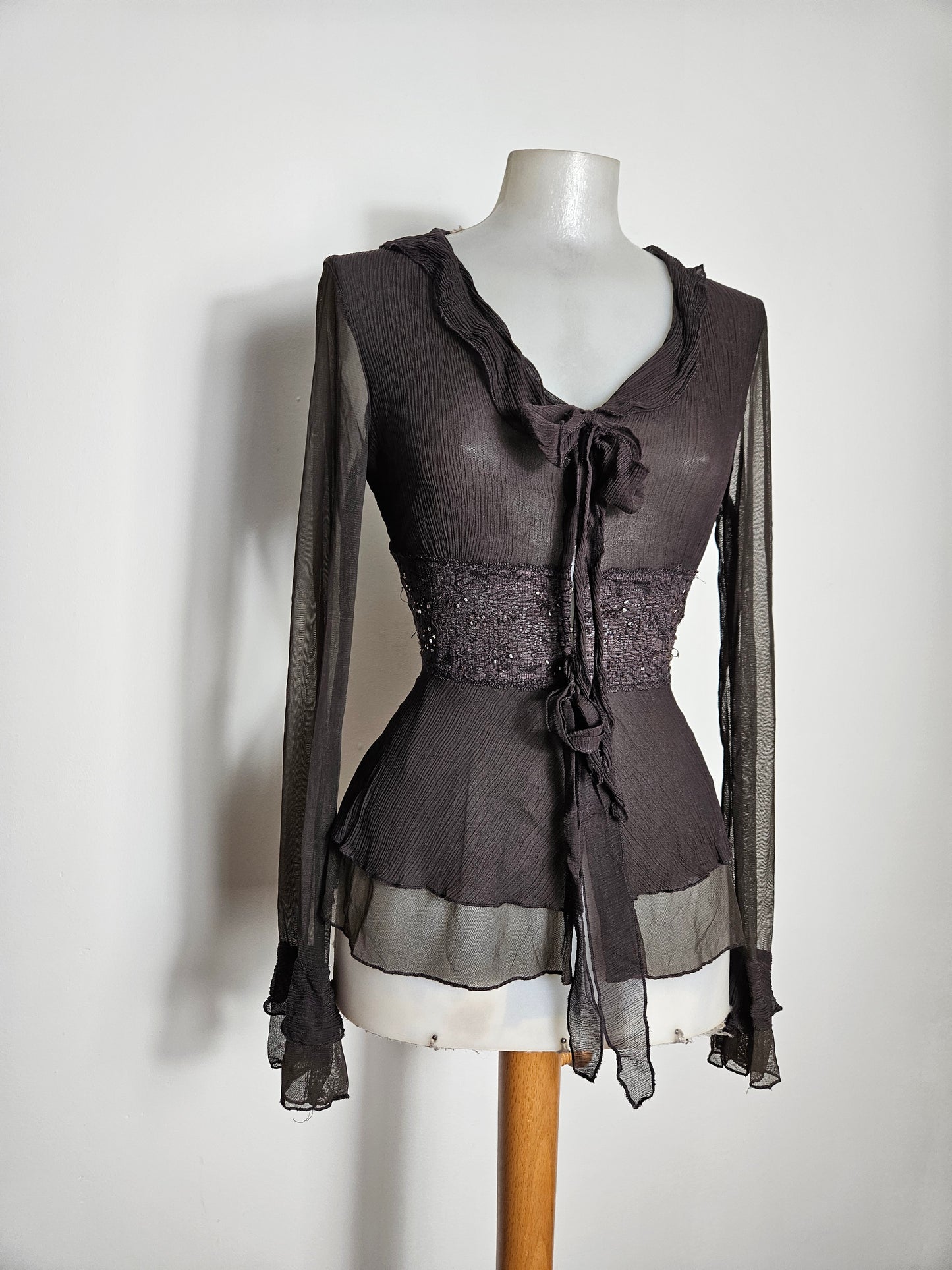 Chemisier en voile brodé marron