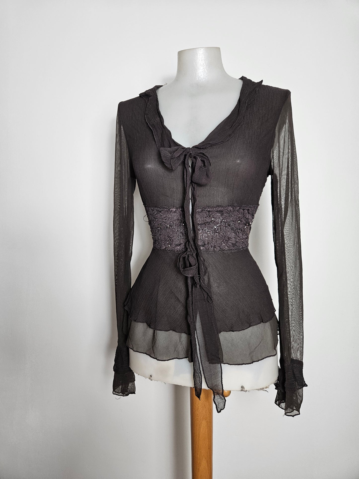 Chemisier en voile brodé marron