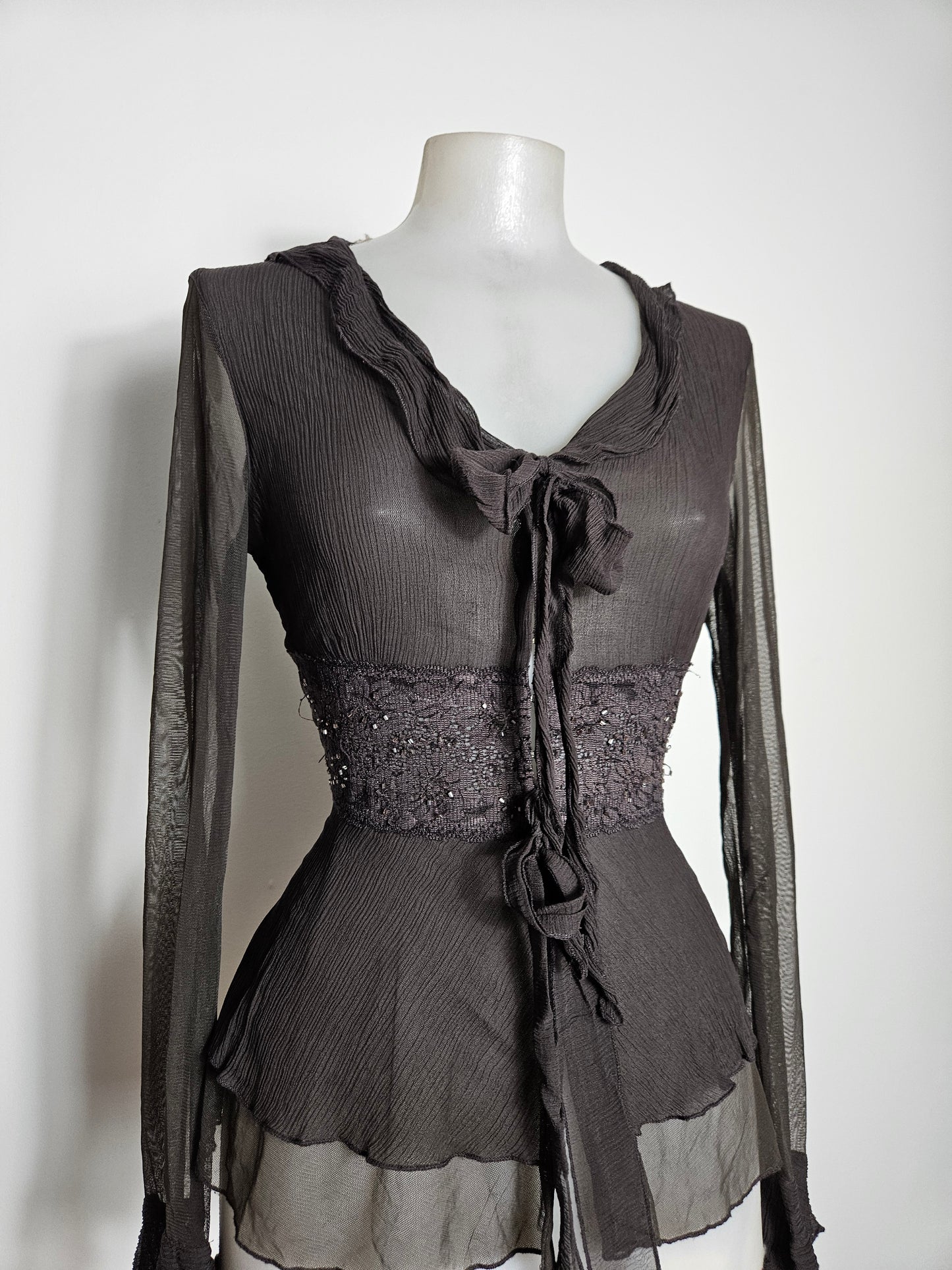 Chemisier en voile brodé marron