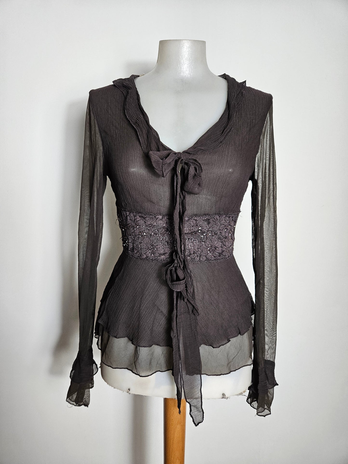 Chemisier en voile brodé marron