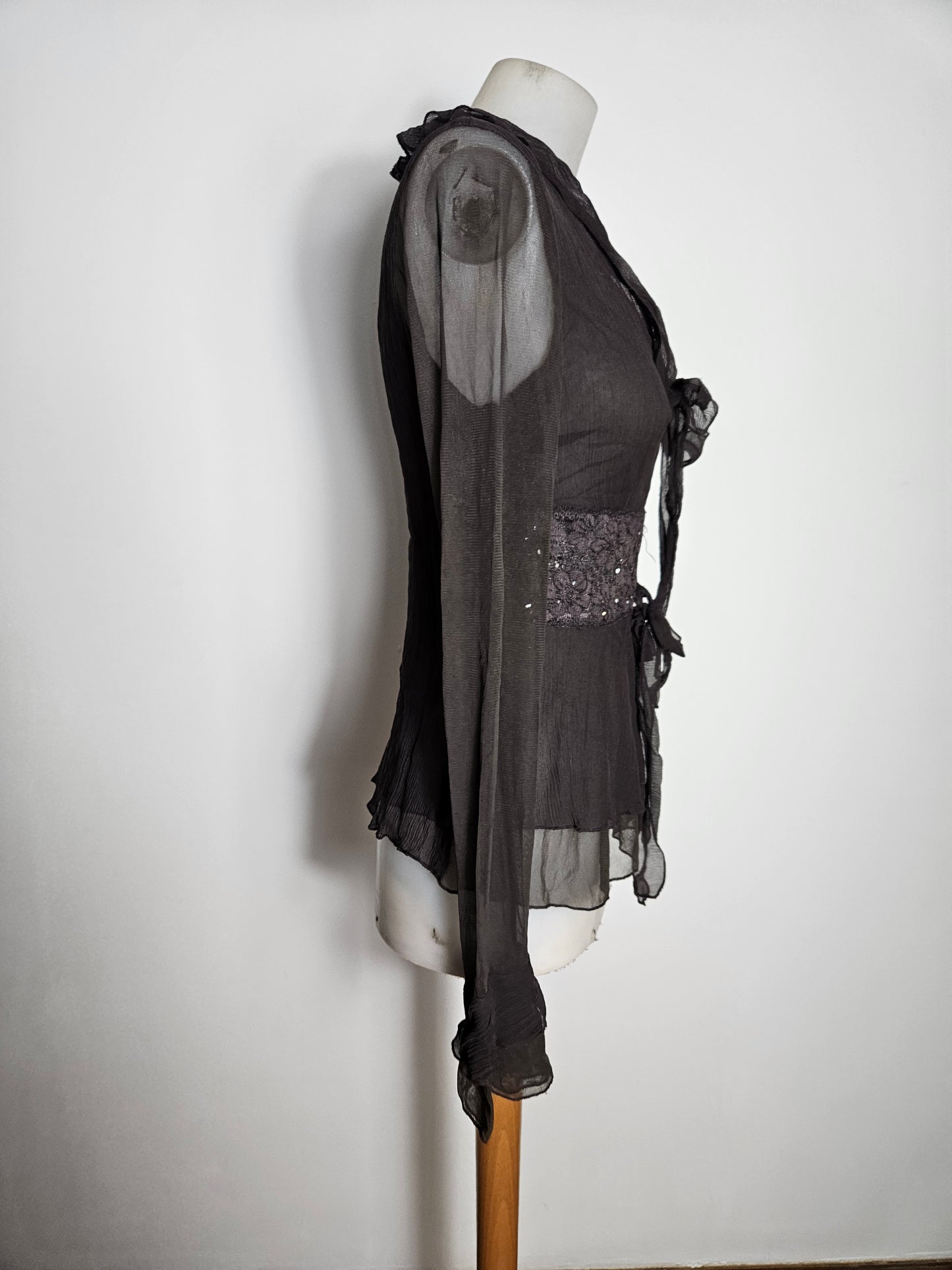 Chemisier en voile brodé marron