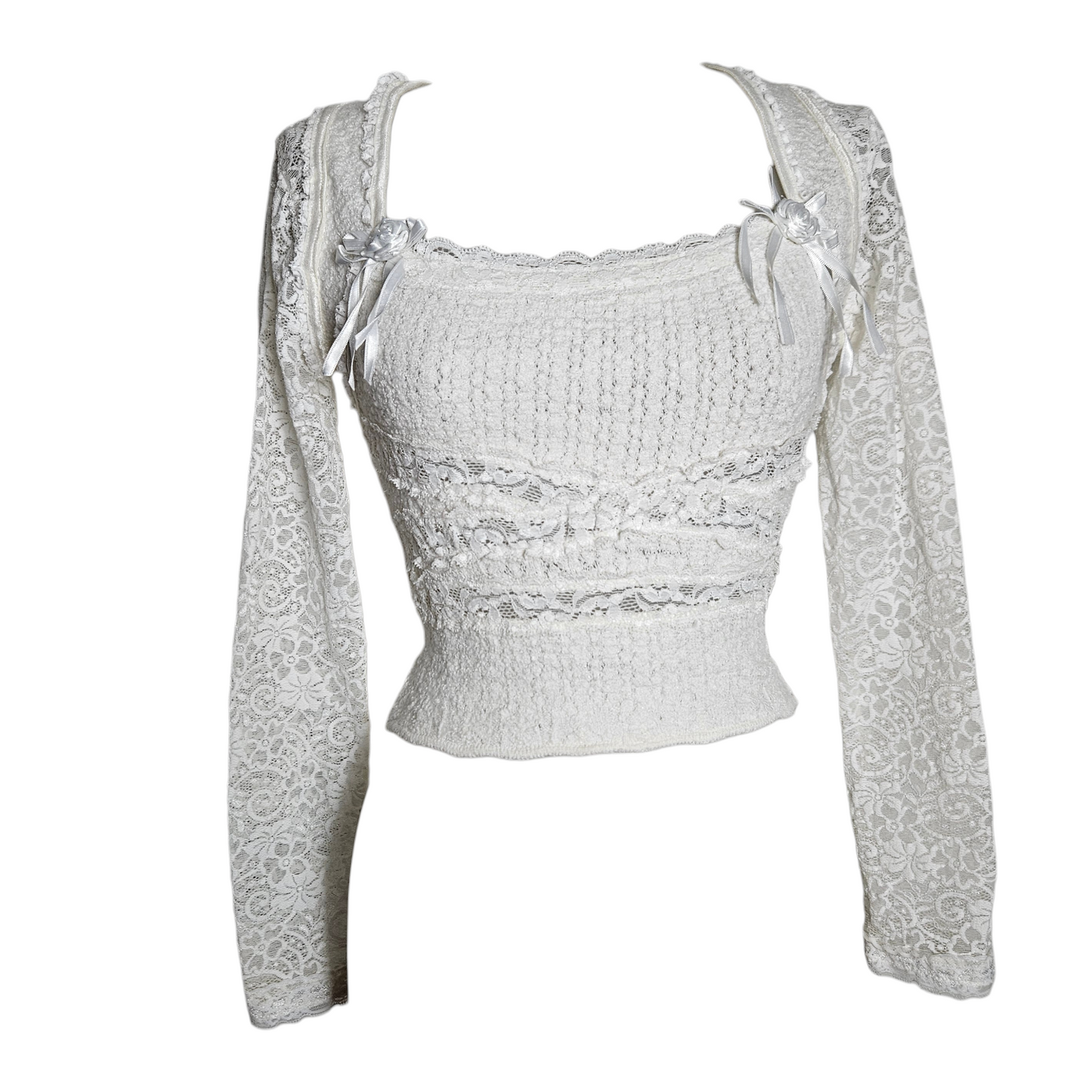 White lace top with floral details